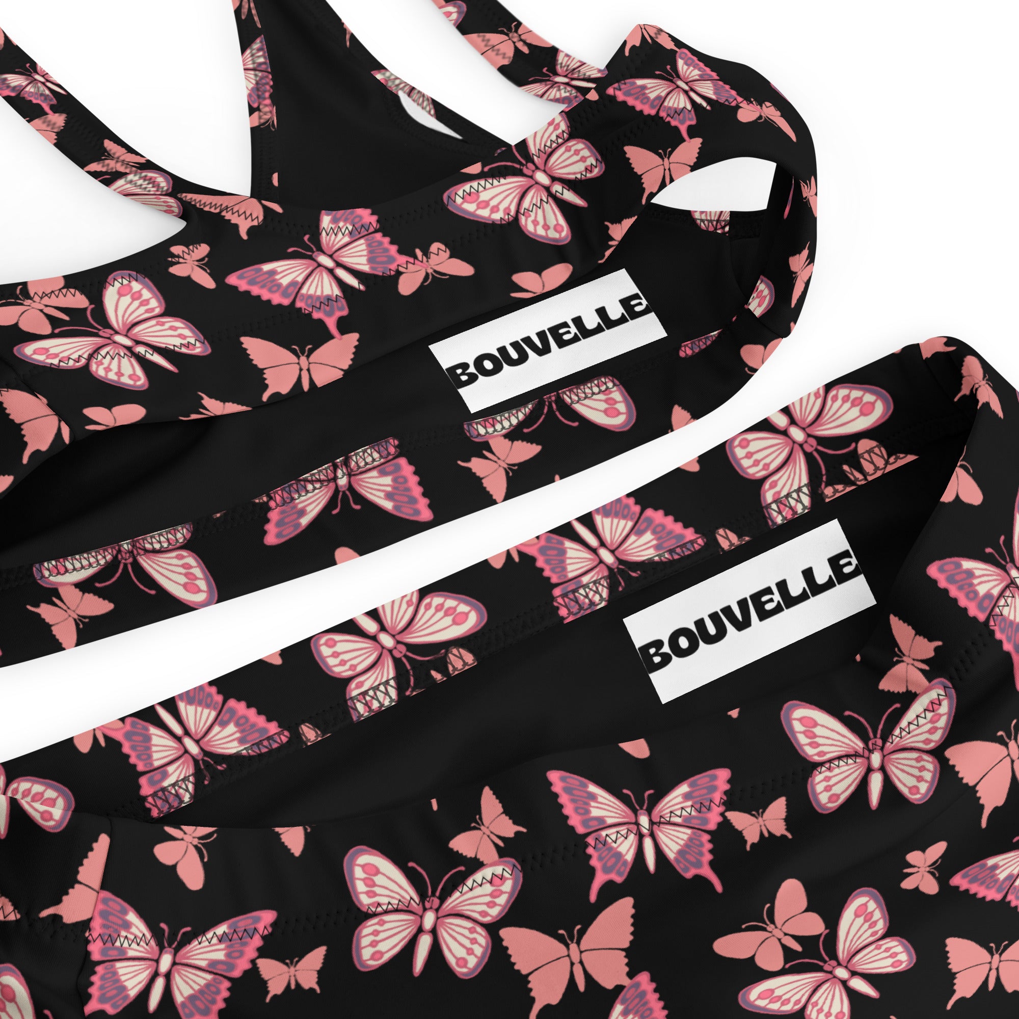 Women's Pink Butterflies Recycled Bikini - Removable Padding, Buttery Soft Quick-Drying UPF 50+ Fabric