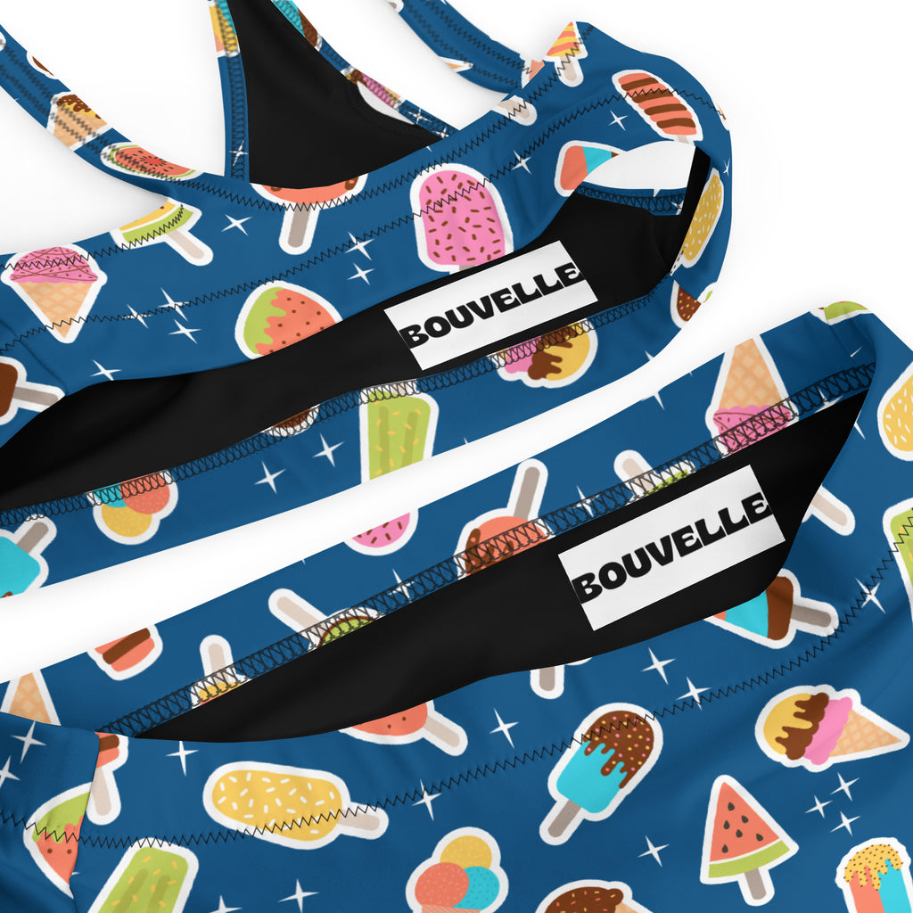 Women's Blue Ice Cream Popsicle Recycled Bikini - Removable Padding, Buttery Soft Quick-Drying UPF 50+ Fabric