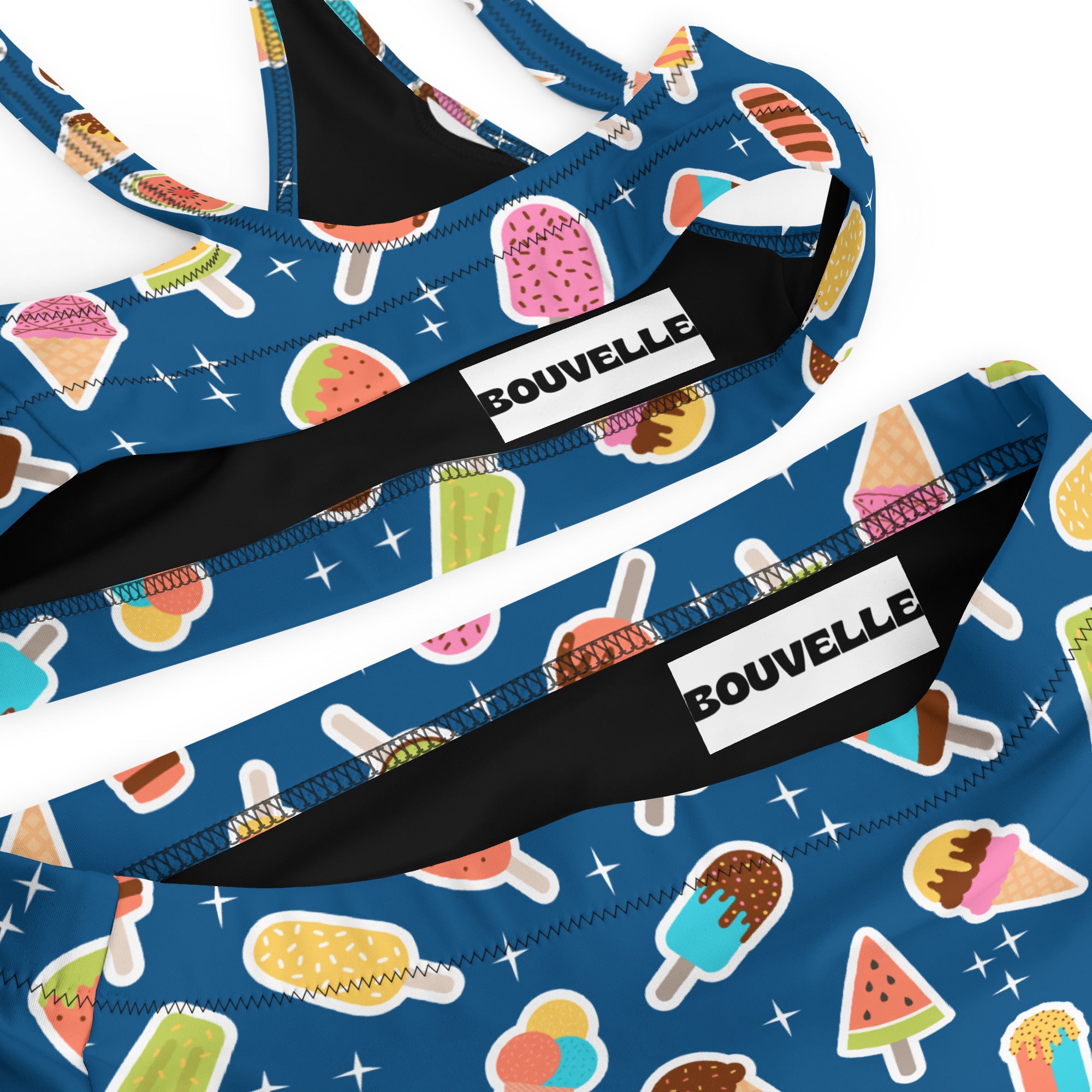 Women's Blue Ice Cream Popsicle Recycled Bikini - Removable Padding, Buttery Soft Quick-Drying UPF 50+ Fabric