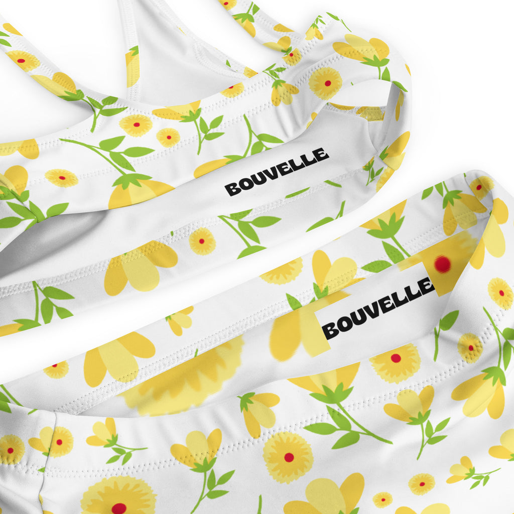 Women's Yellow Floral Recycled Bikini - Removable Padding, Buttery Soft Quick-Drying UPF 50+ Fabric