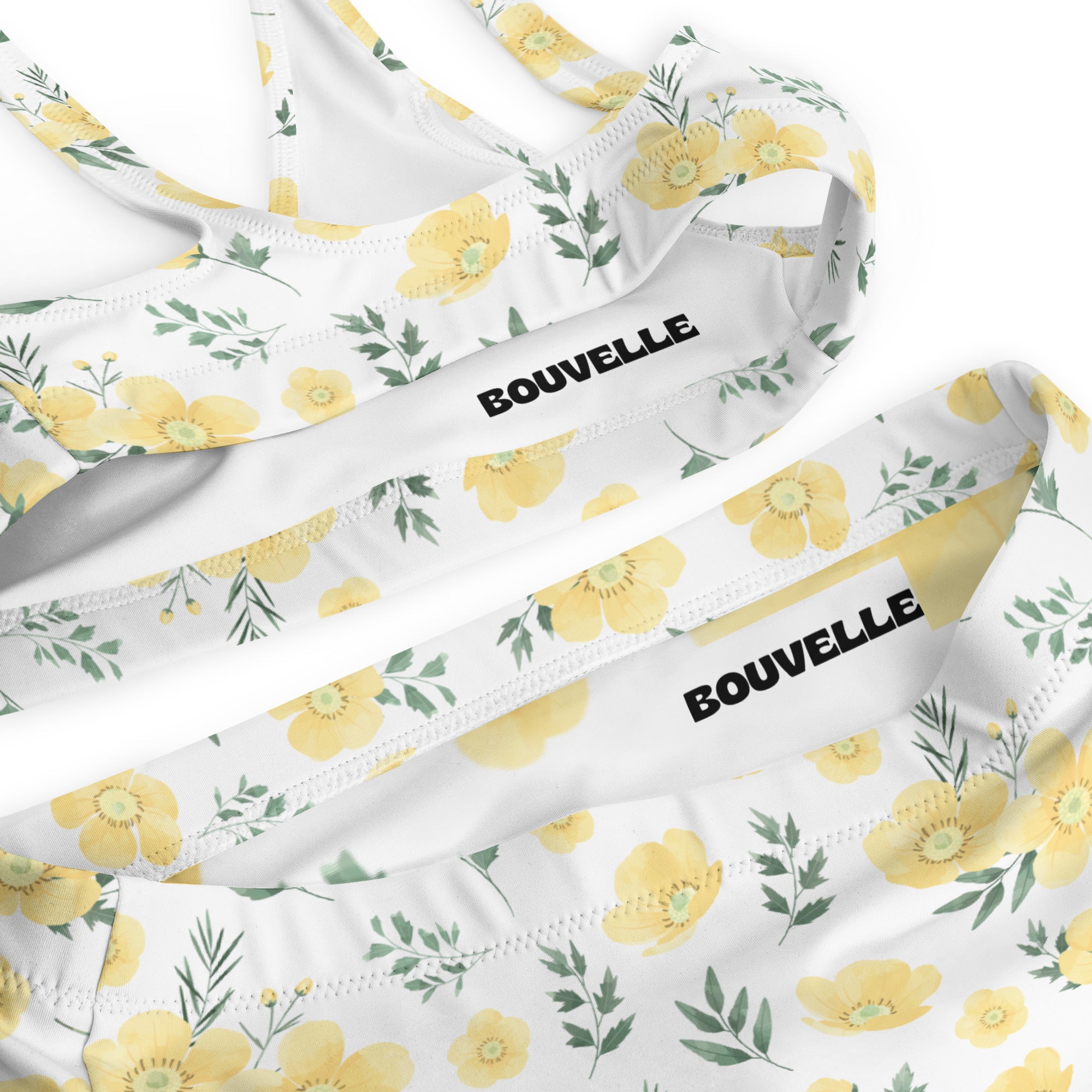 Women's Yellow Flowers Recycled Bikini - Removable Padding, Buttery Soft Quick-Drying UPF 50+ Fabric