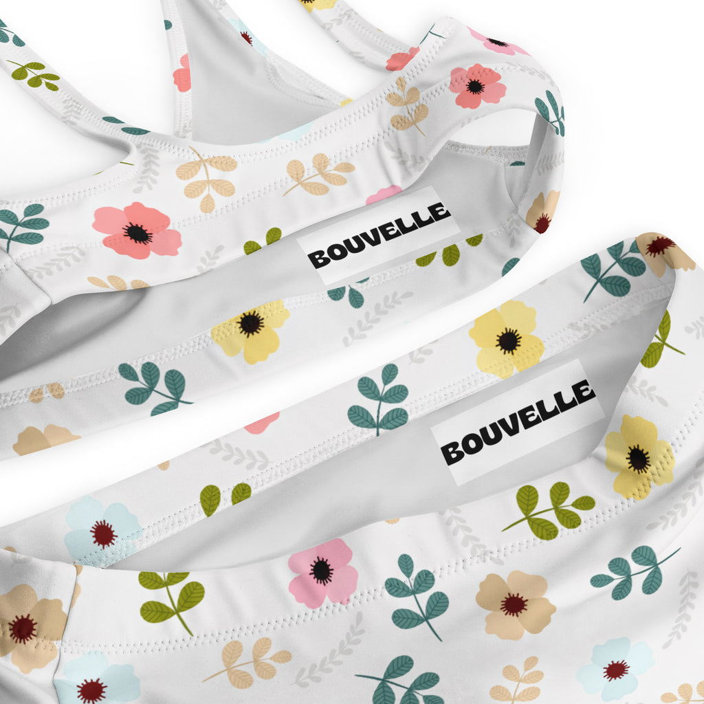 Women's White Botanical Floral Recycled Bikini - Removable Padding, Buttery Soft Quick-Drying UPF 50+ Fabric
