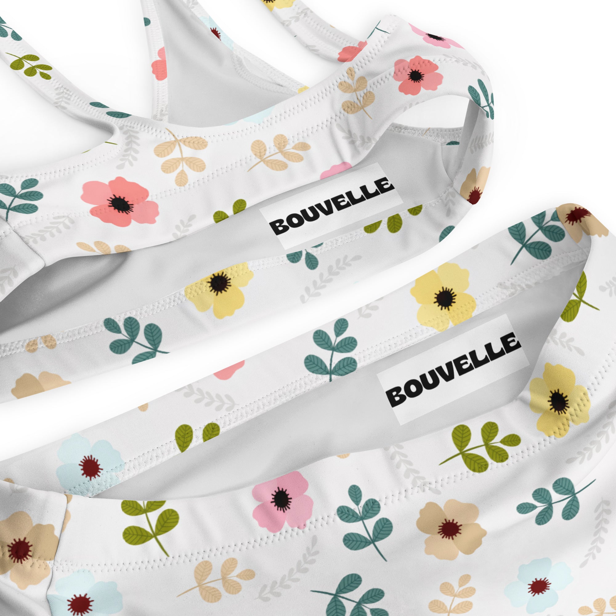 Women's White Botanical Floral Recycled Bikini - Removable Padding, Buttery Soft Quick-Drying UPF 50+ Fabric