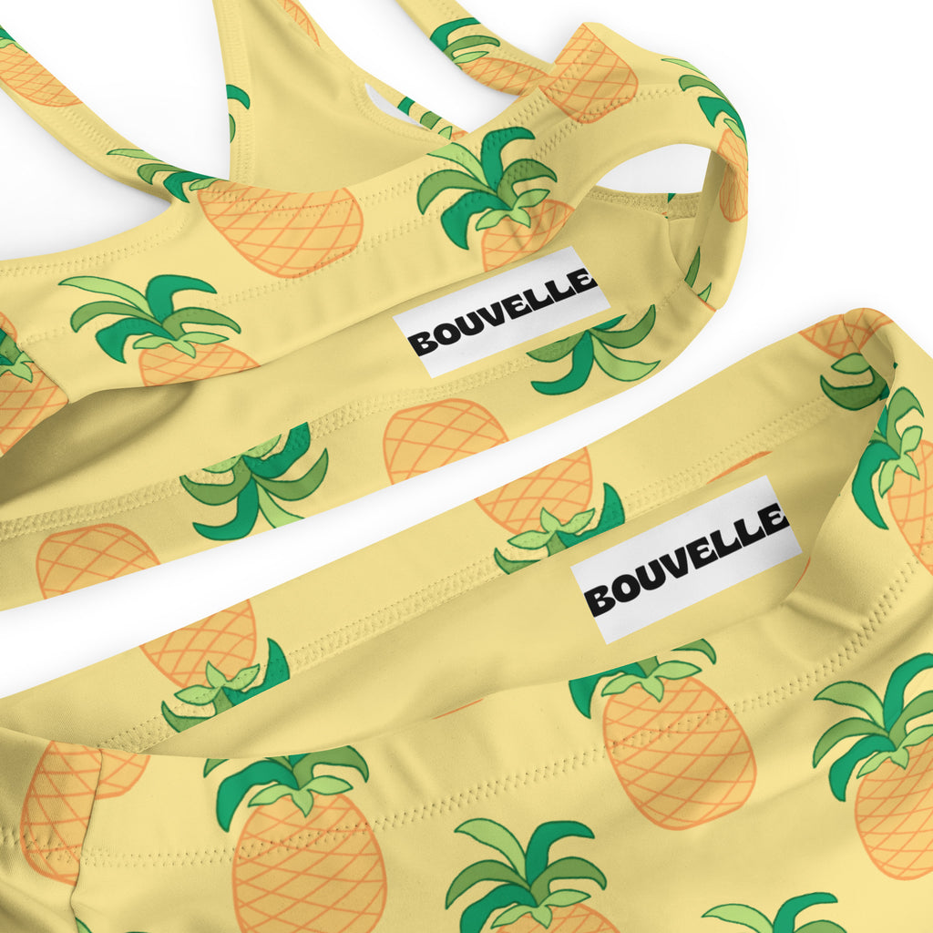 Women's Yellow Pineapple Recycled Bikini - Removable Padding, Buttery Soft Quick-Drying UPF 50+ Fabric
