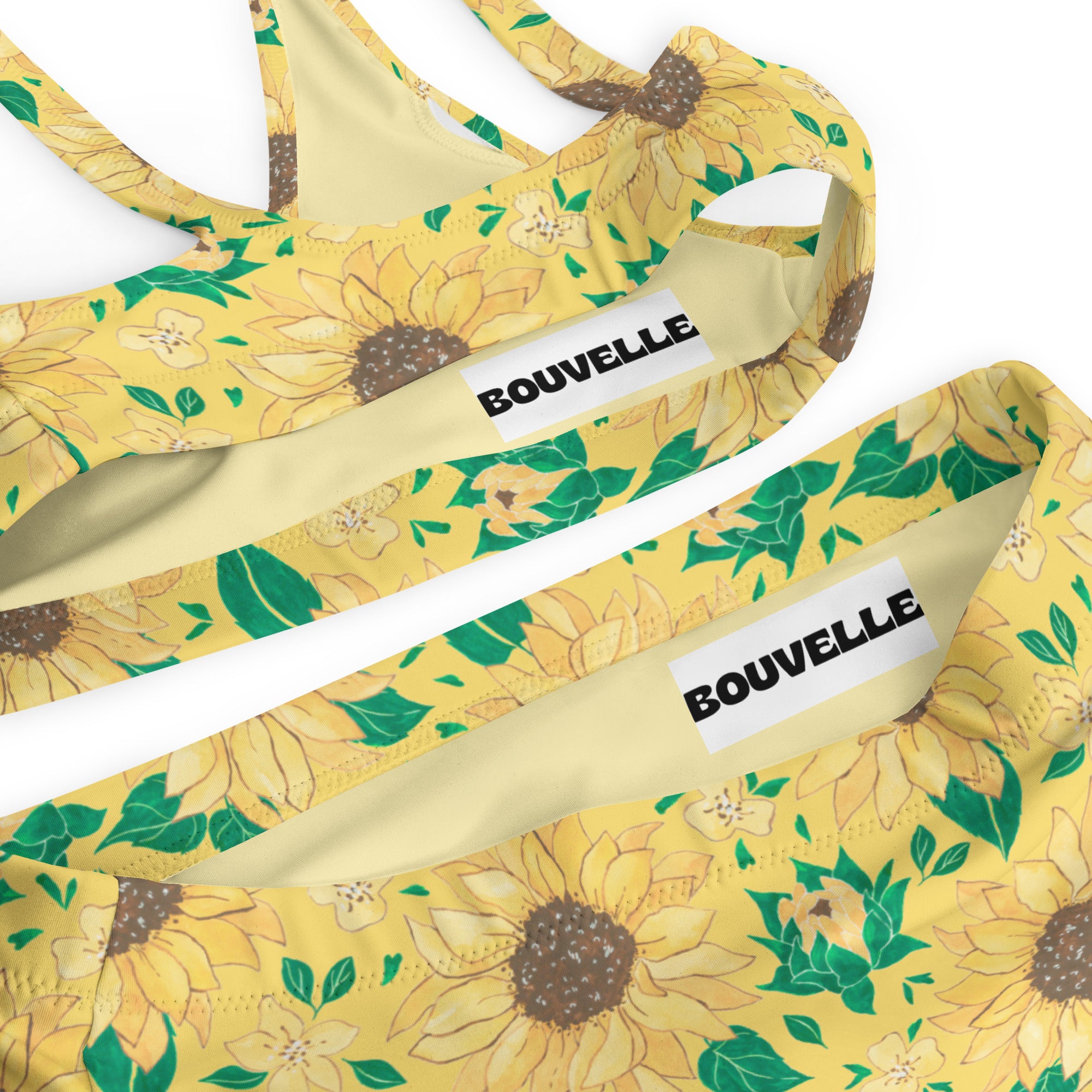 Women's Yellow Sunflower Recycled Bikini - Removable Padding, Buttery Soft Quick-Drying UPF 50+ Fabric