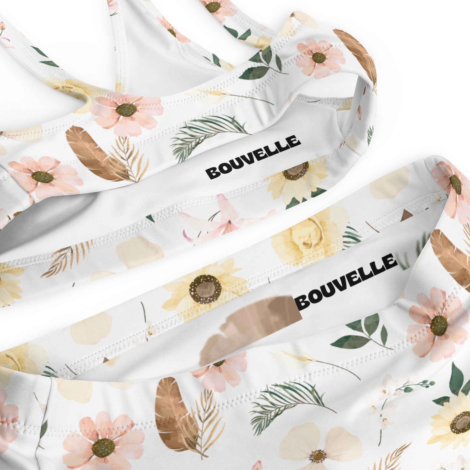 Women's White Boho Floral Recycled Bikini - Removable Padding, Buttery Soft Quick-Drying UPF 50+ Fabric