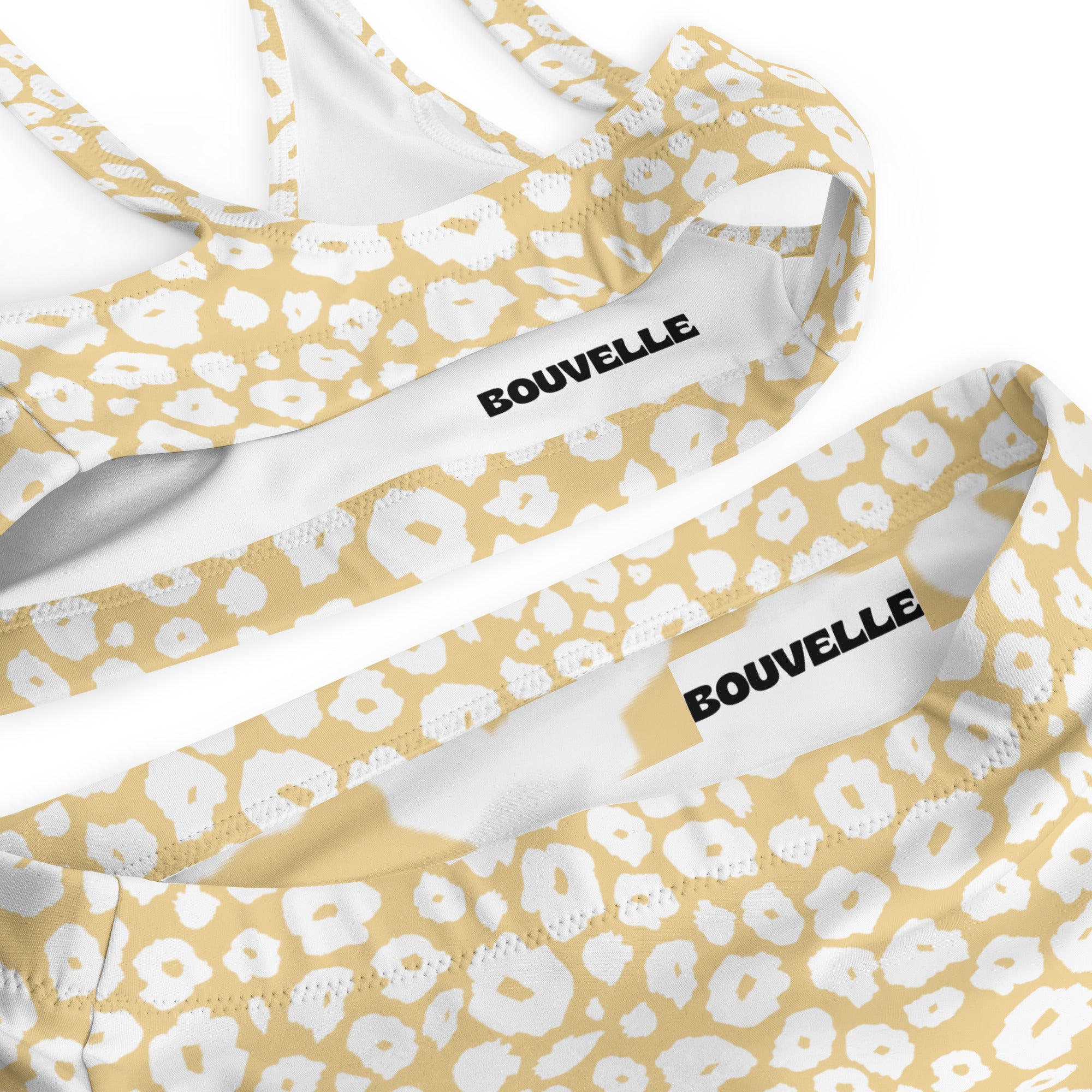 Women's Beige Leopard Print Recycled Bikini - Removable Padding, Buttery Soft Quick-Drying UPF 50+ Fabric