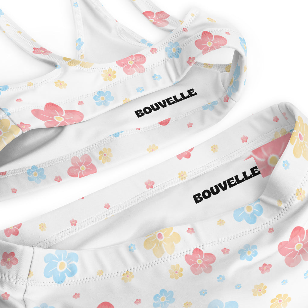 Women's White Pastel Floral Recycled Bikini - Removable Padding, Buttery Soft Quick-Drying UPF 50+ Fabric