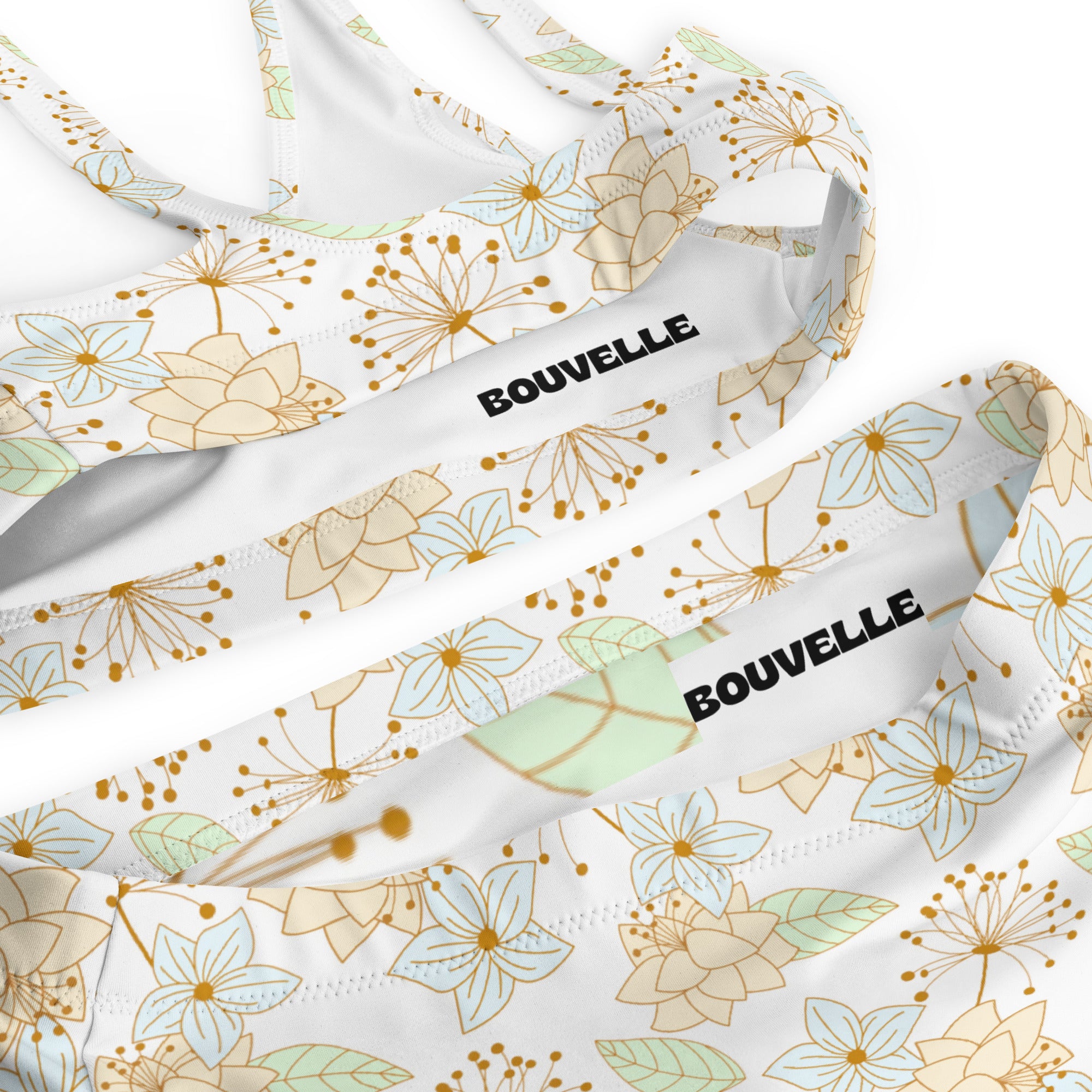 Women's White Gold Floral Recycled Bikini - Removable Padding, Buttery Soft Quick-Drying UPF 50+ Fabric