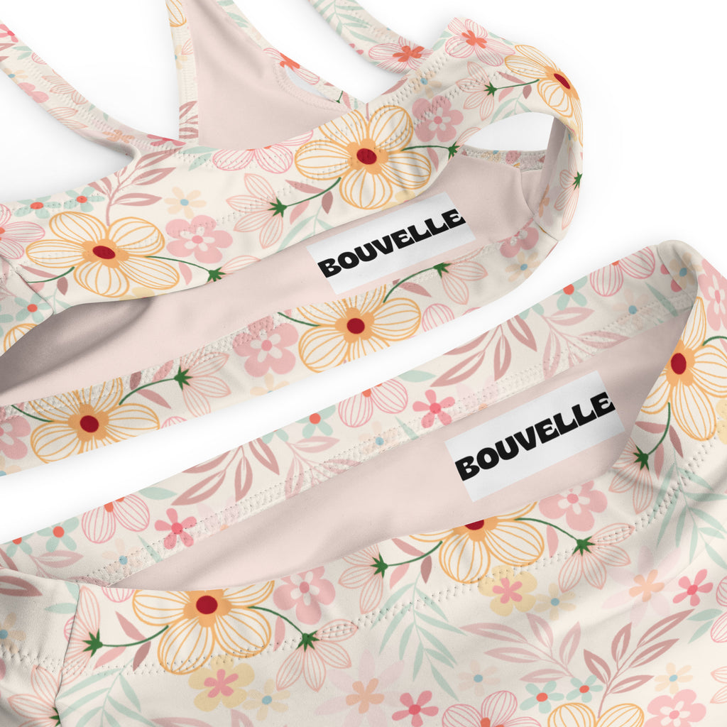 Women's Cream Pastel Floral Recycled Bikini - Removable Padding, Buttery Soft Quick-Drying UPF 50+ Fabric