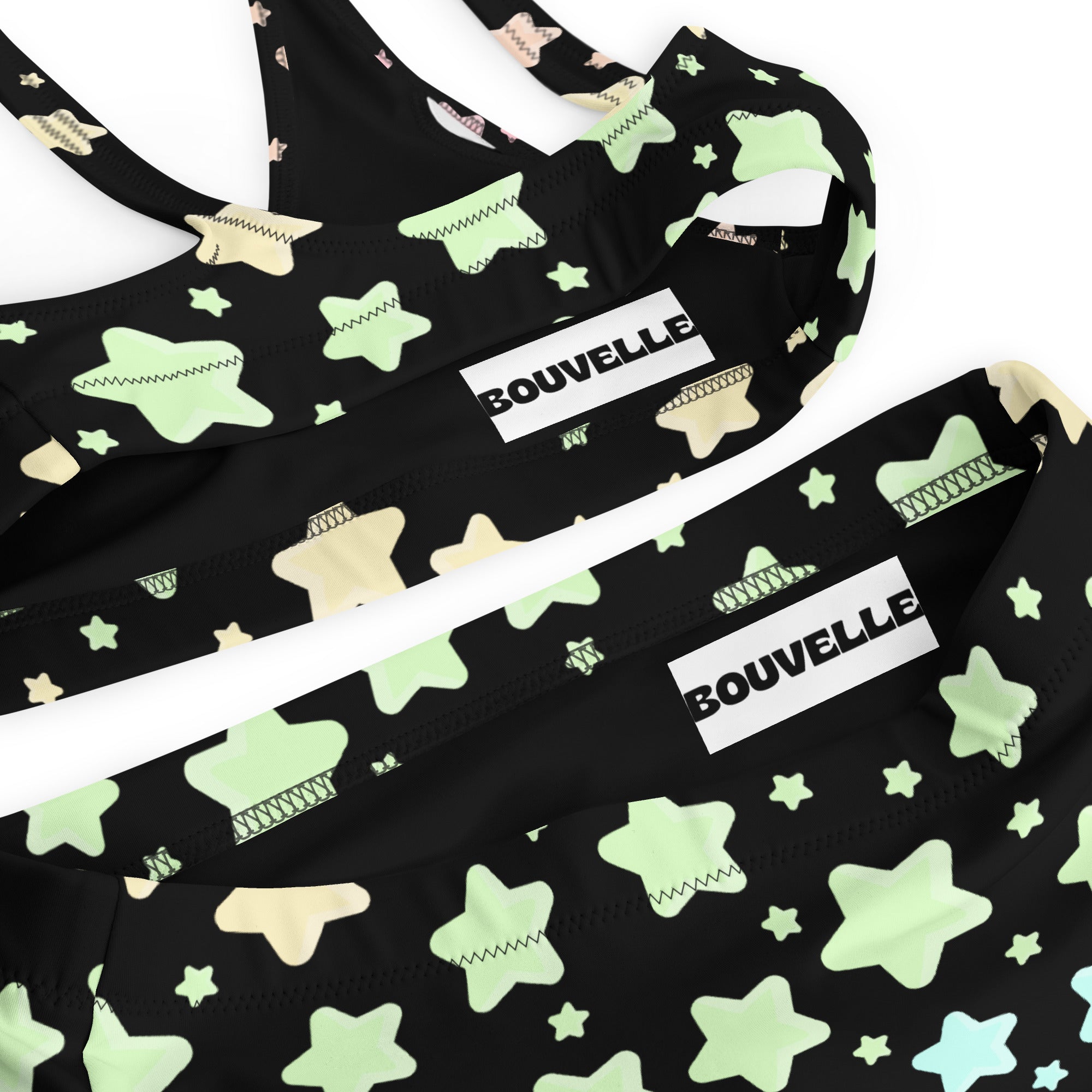 Women's Pastel Rainbow Star Recycled Bikini - Removable Padding, Buttery Soft Quick-Drying UPF 50+ Fabric