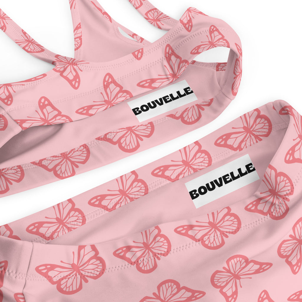 Women's Pink Butterfly Recycled Bikini - Removable Padding, Buttery Soft Quick-Drying UPF 50+ Fabric