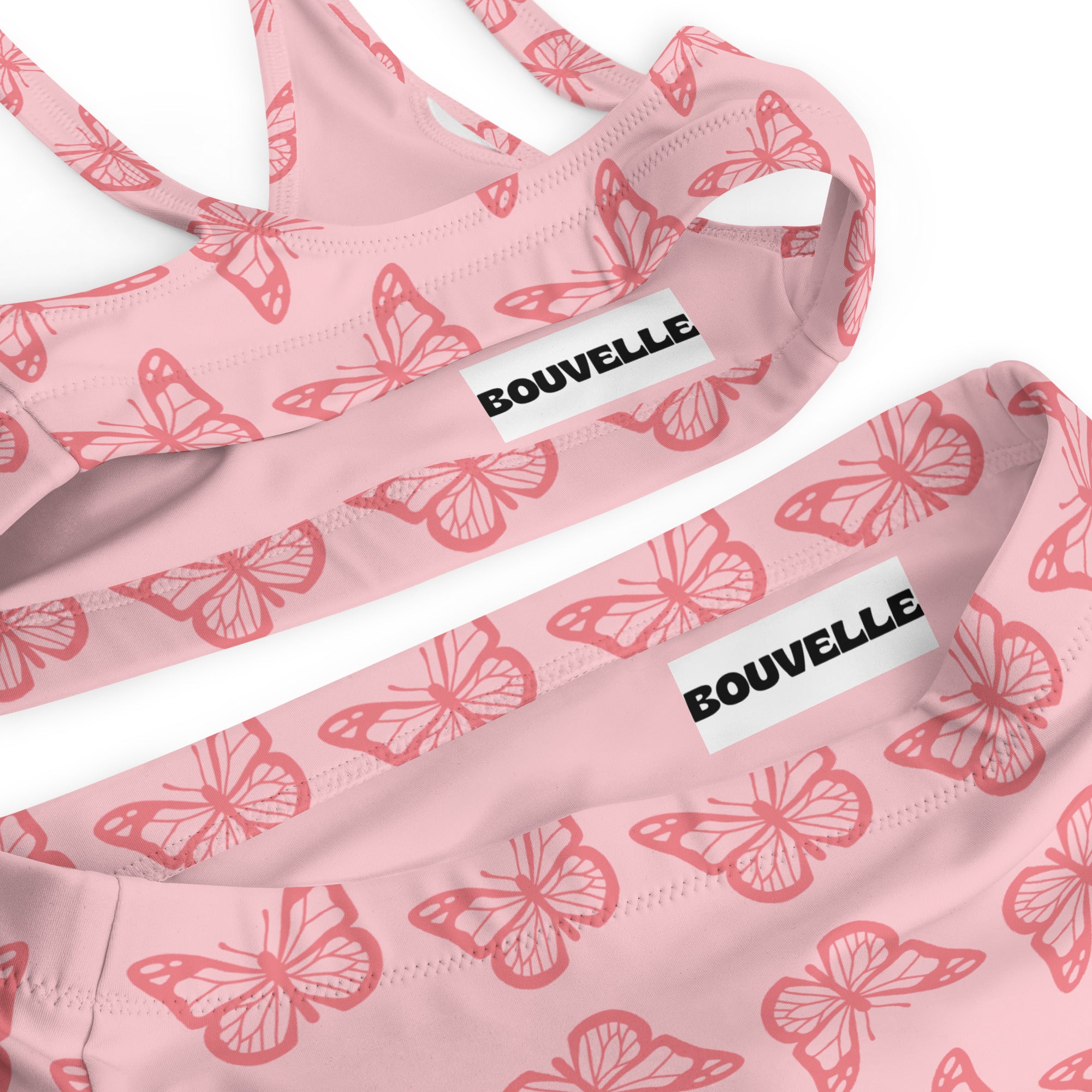 Women's Pink Butterfly Recycled Bikini - Removable Padding, Buttery Soft Quick-Drying UPF 50+ Fabric