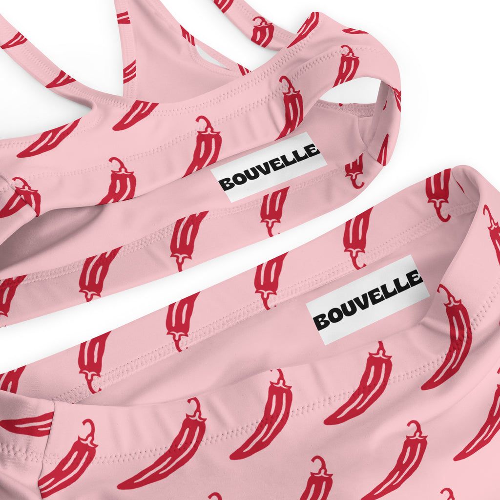 Women's Pink Chili Pepper Recycled Bikini - Removable Padding, Buttery Soft Quick-Drying UPF 50+ Fabric