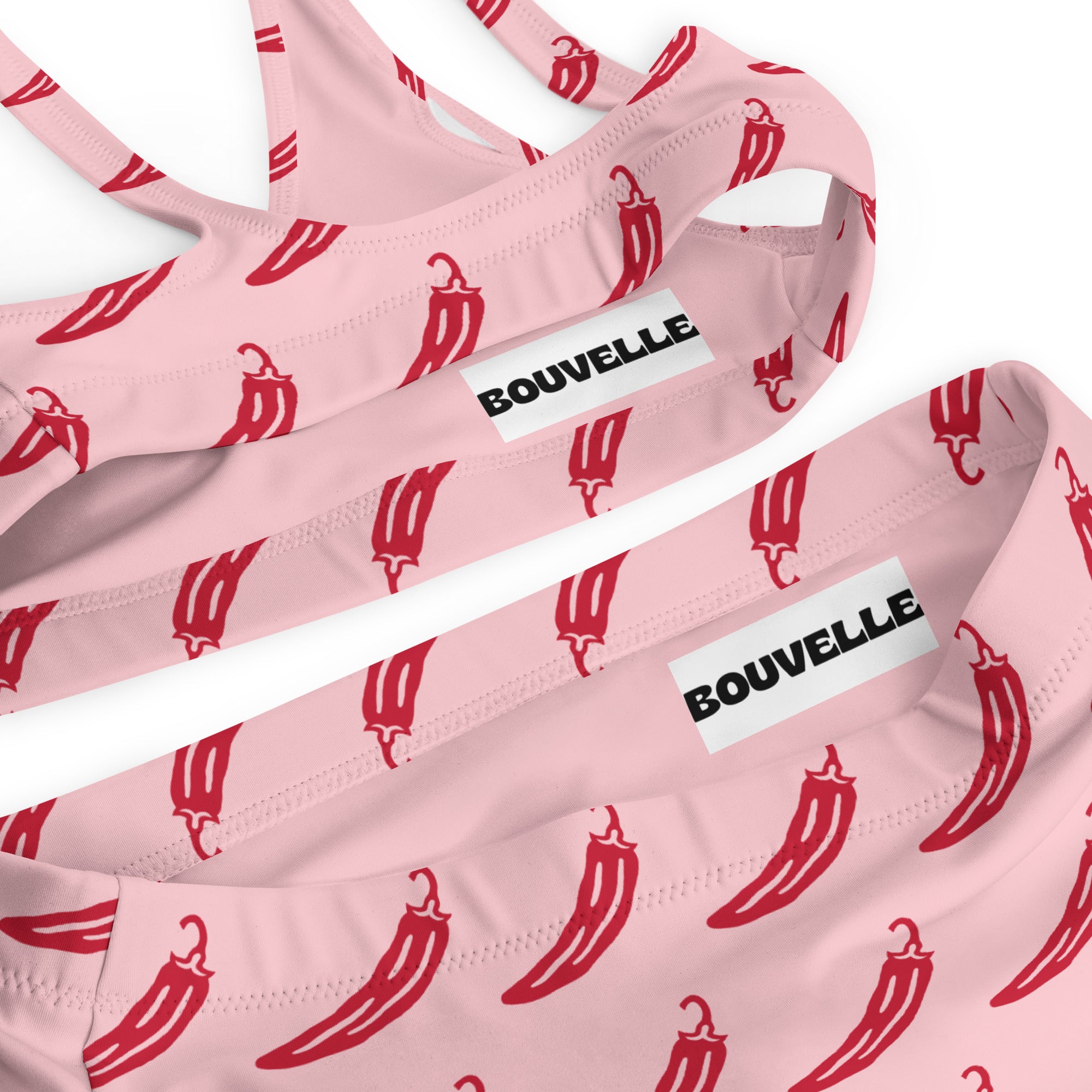 Women's Pink Chili Pepper Recycled Bikini - Removable Padding, Buttery Soft Quick-Drying UPF 50+ Fabric
