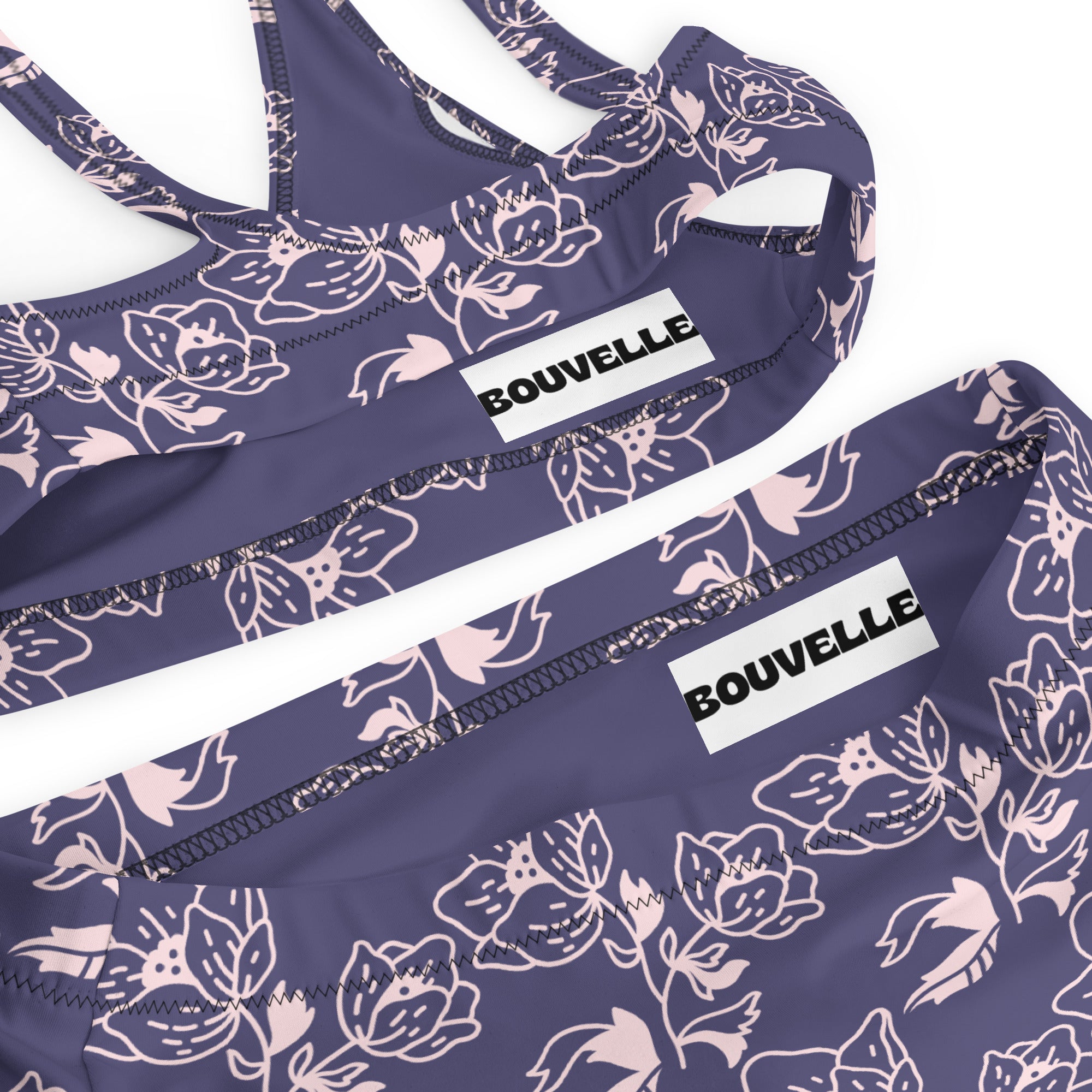 Women's Tropical Purple Floral Recycled Bikini - Removable Padding, Buttery Soft Quick-Drying UPF 50+ Fabric