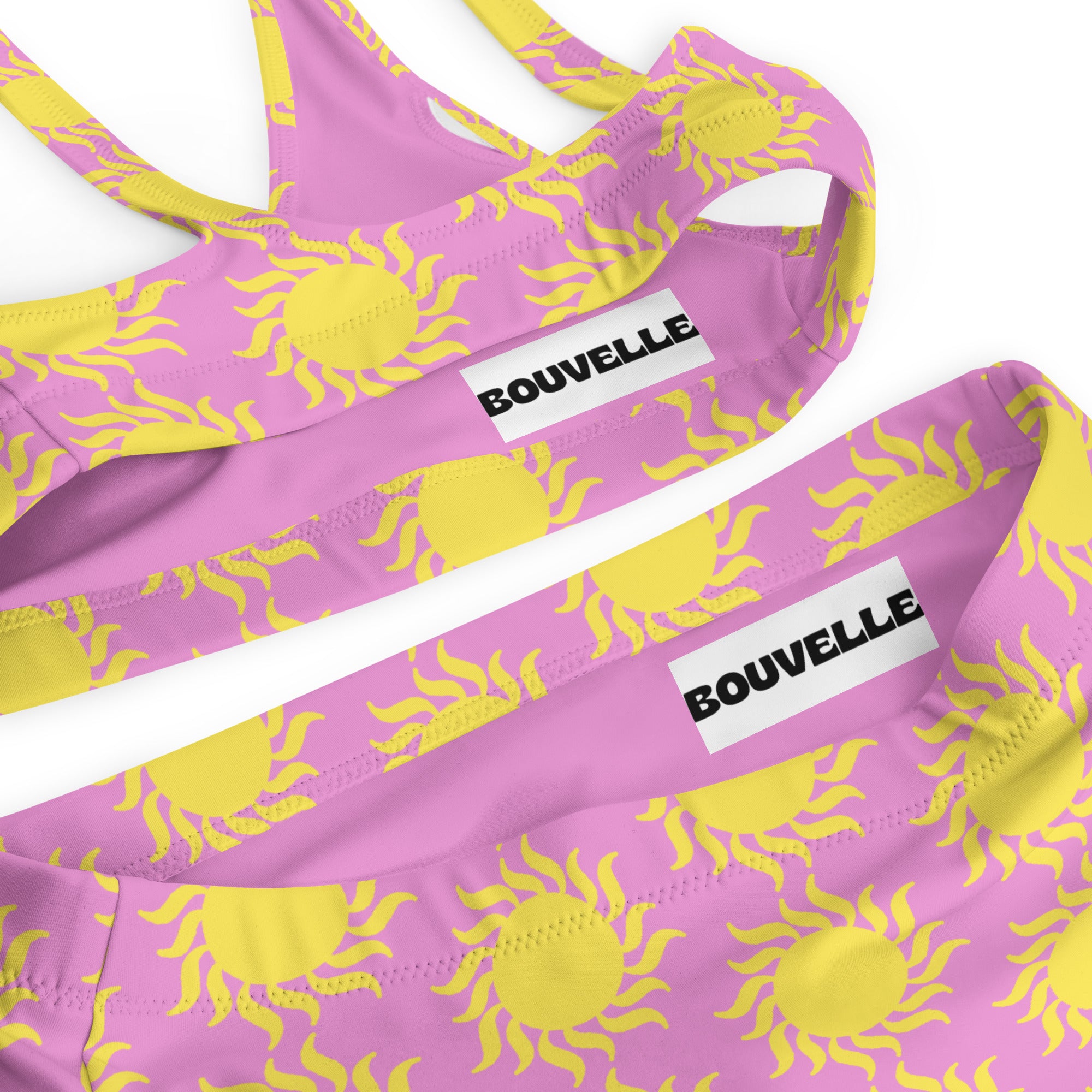 Women's Pink Yellow Sun Recycled Bikini - Removable Padding, Buttery Soft Quick-Drying UPF 50+ Fabric