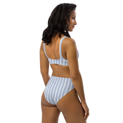 Women's Blue & White Striped Padded Recycled Bikini - Quick Drying Fabric With UPF 50+