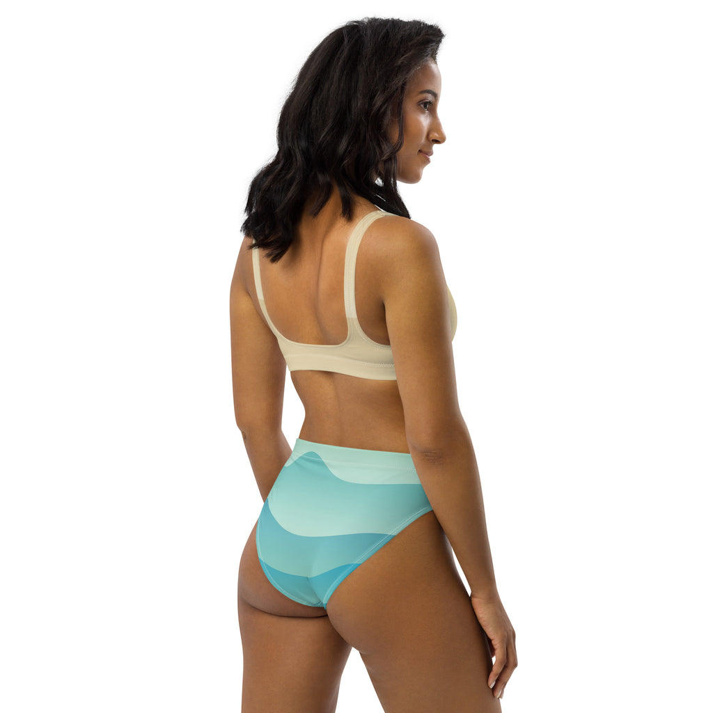 Women's Cream & Aqua Wavy Padded Recycled Bikini - Quick Drying Fabric With UPF 50+