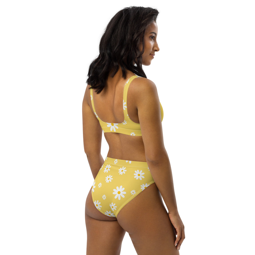 Women's Yellow Daisy Recycled Bikini - Removable Padding, Buttery Soft Quick-Drying UPF 50+ Fabric