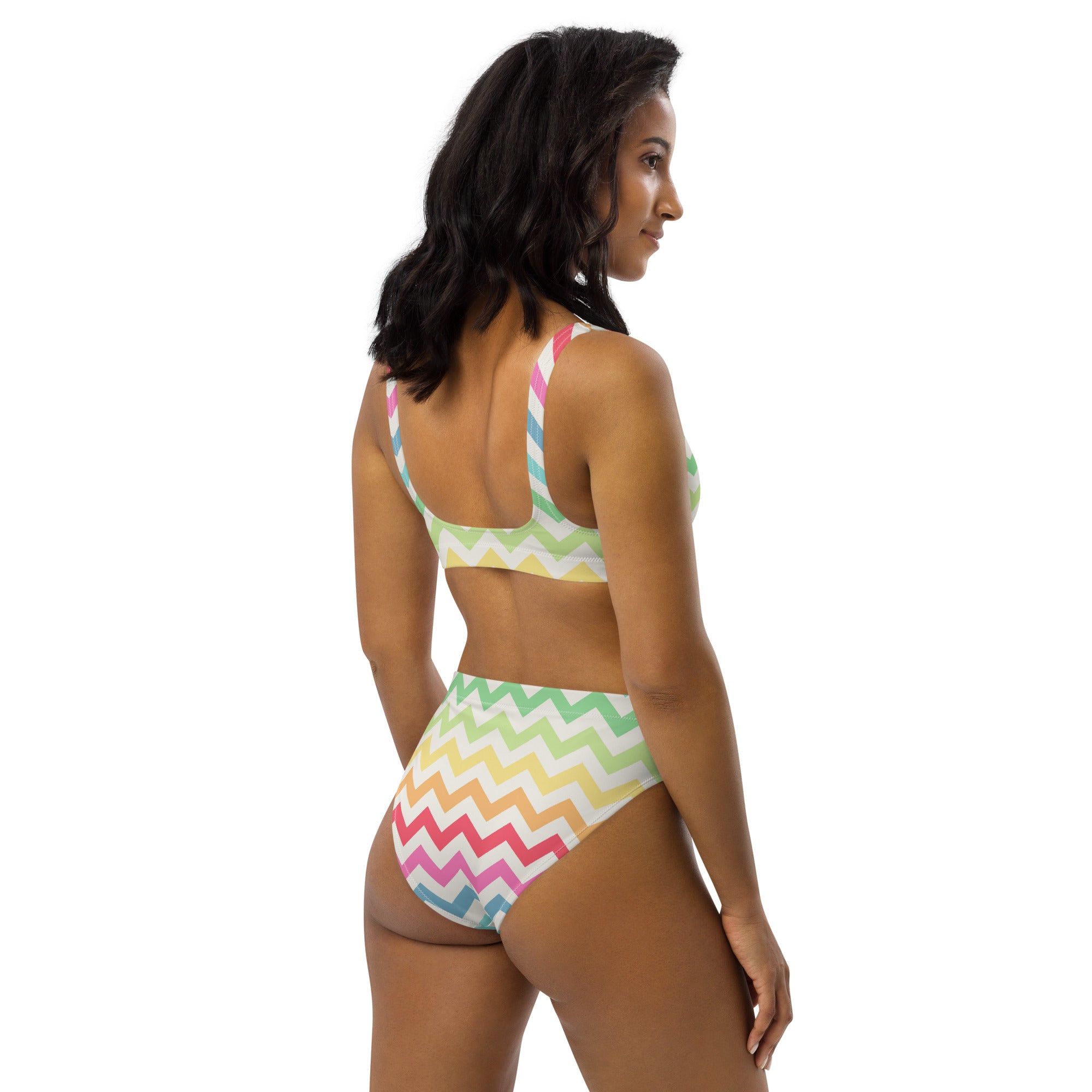 Women's Colorful Pastel Chevron Recycled Bikini - Removable Padding, Buttery Soft Quick-Drying UPF 50+ Fabric