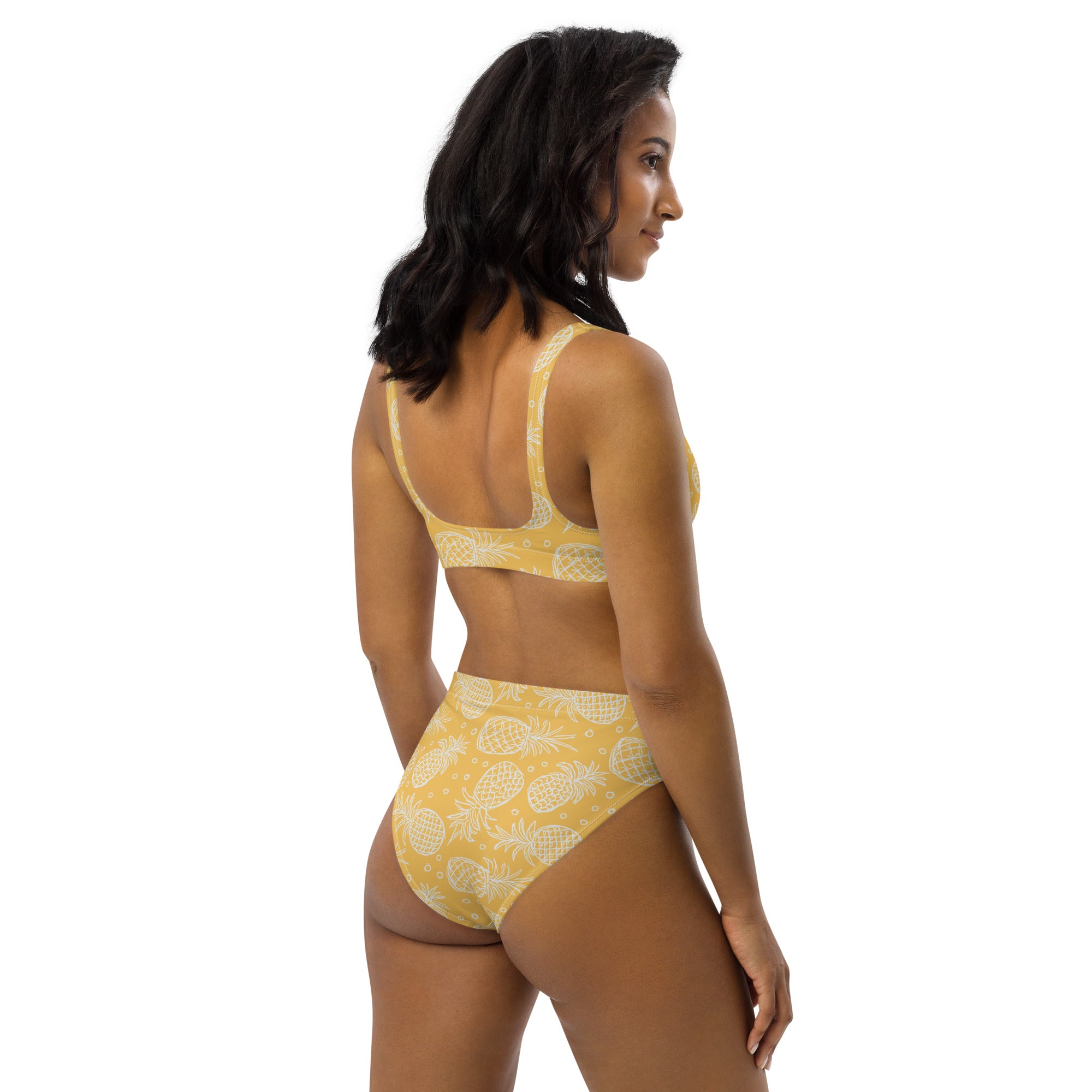 Women's Yellow Pineapple Recycled Bikini - Removable Padding, Buttery Soft Quick-Drying UPF 50+ Fabric