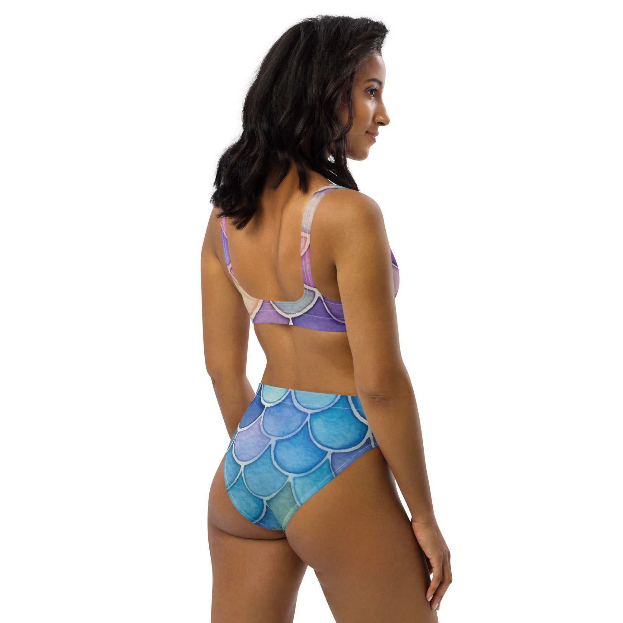 Women's Watercolor Mermaid Recycled Bikini - Removable Padding, Buttery Soft Quick-Drying UPF 50+ Fabric
