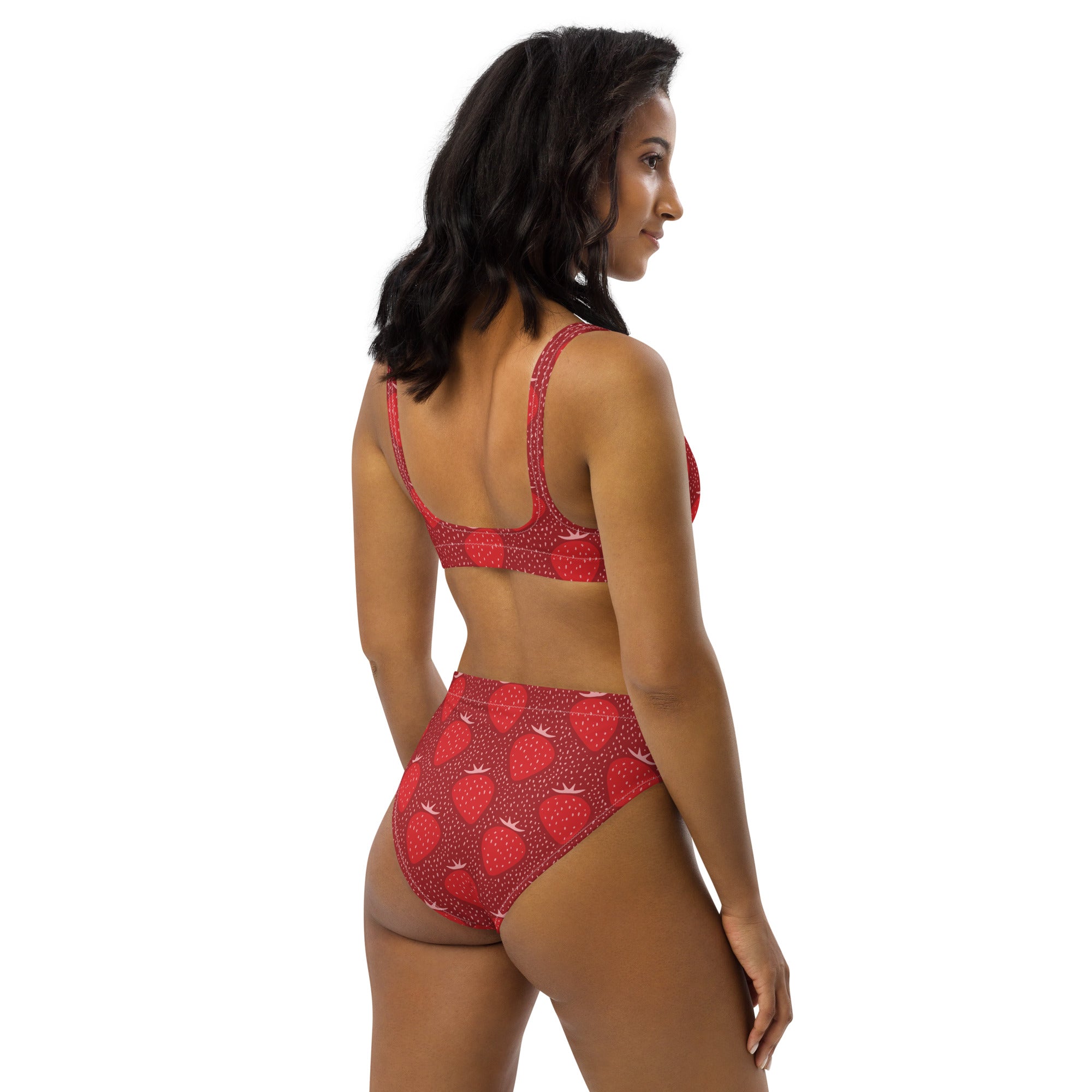 Women's Strawberry Print Recycled Bikini - Removable Padding, Buttery Soft Quick-Drying UPF 50+ Fabric