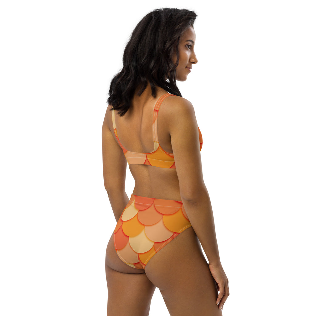 Women's Orange Mermaid Recycled Bikini - Removable Padding, Buttery Soft Quick-Drying UPF 50+ Fabric