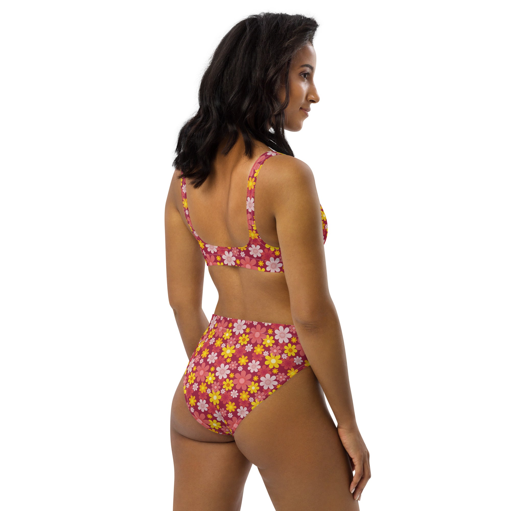 Women's Red Floral Recycled Bikini - Removable Padding, Buttery Soft Quick-Drying UPF 50+ Fabric