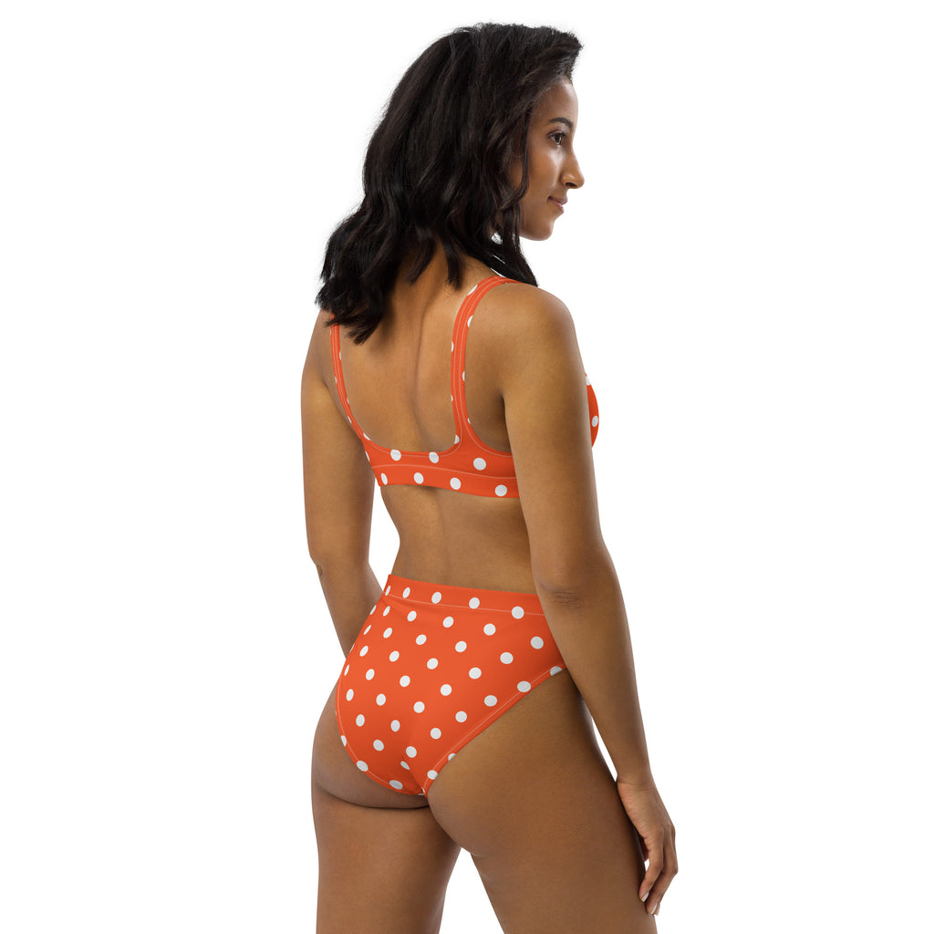 Women's Bright Orange Polka Dot Recycled Bikini - Removable Padding, Buttery Soft Quick-Drying UPF 50+ Fabric