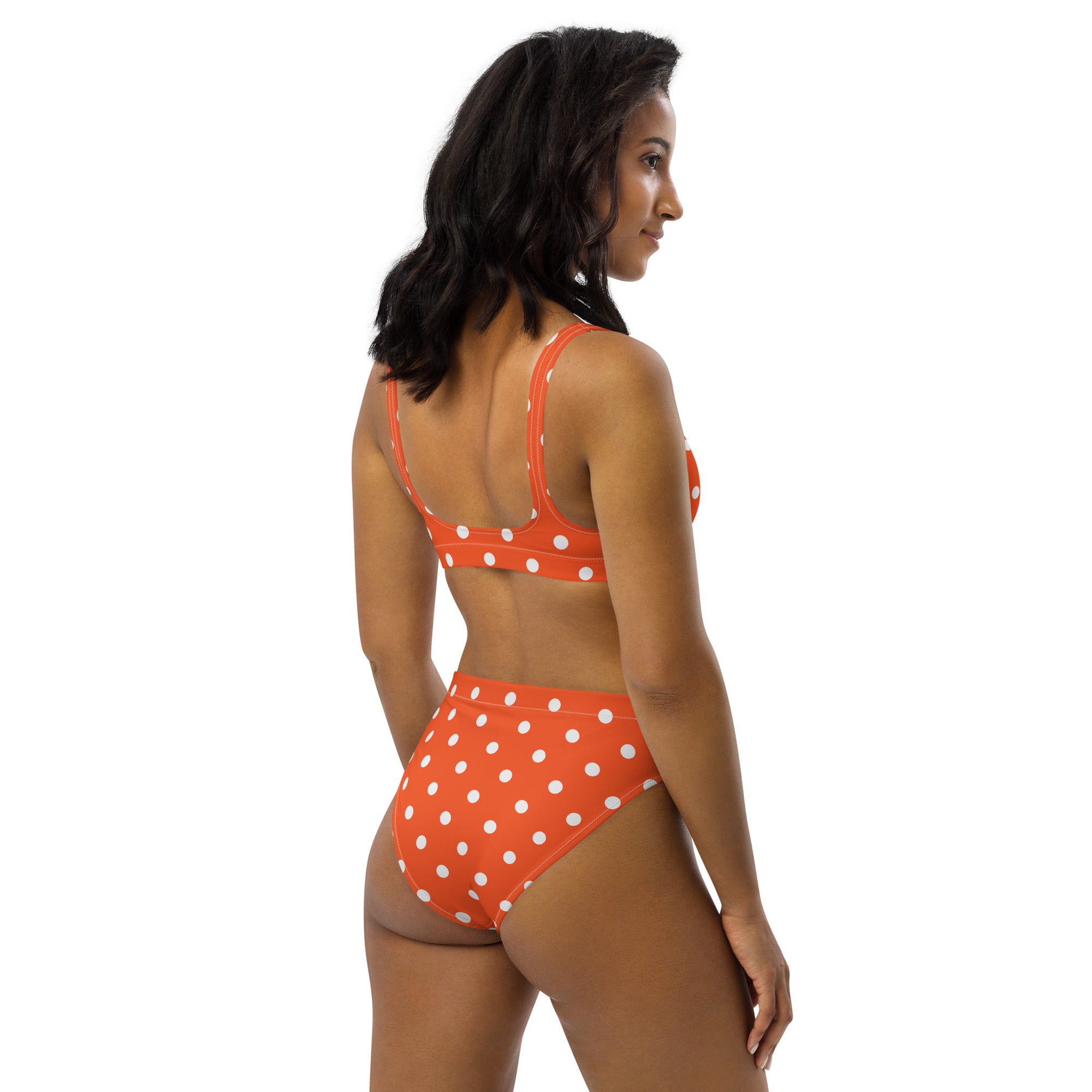 Women's Bright Orange Polka Dot Recycled Bikini - Removable Padding, Buttery Soft Quick-Drying UPF 50+ Fabric
