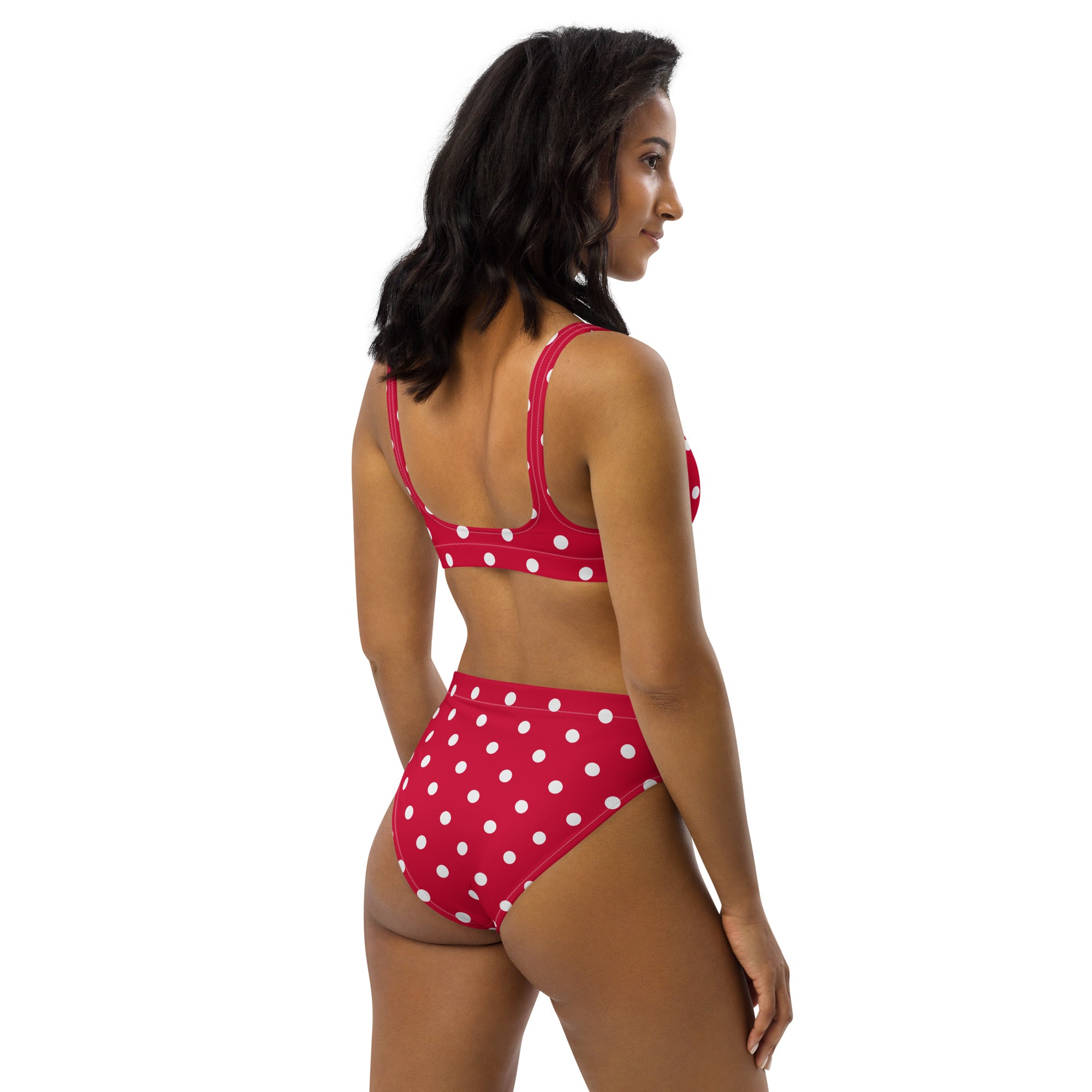 Women's Crimson Red Polka Dot Recycled Bikini - Removable Padding, Buttery Soft Quick-Drying UPF 50+ Fabric