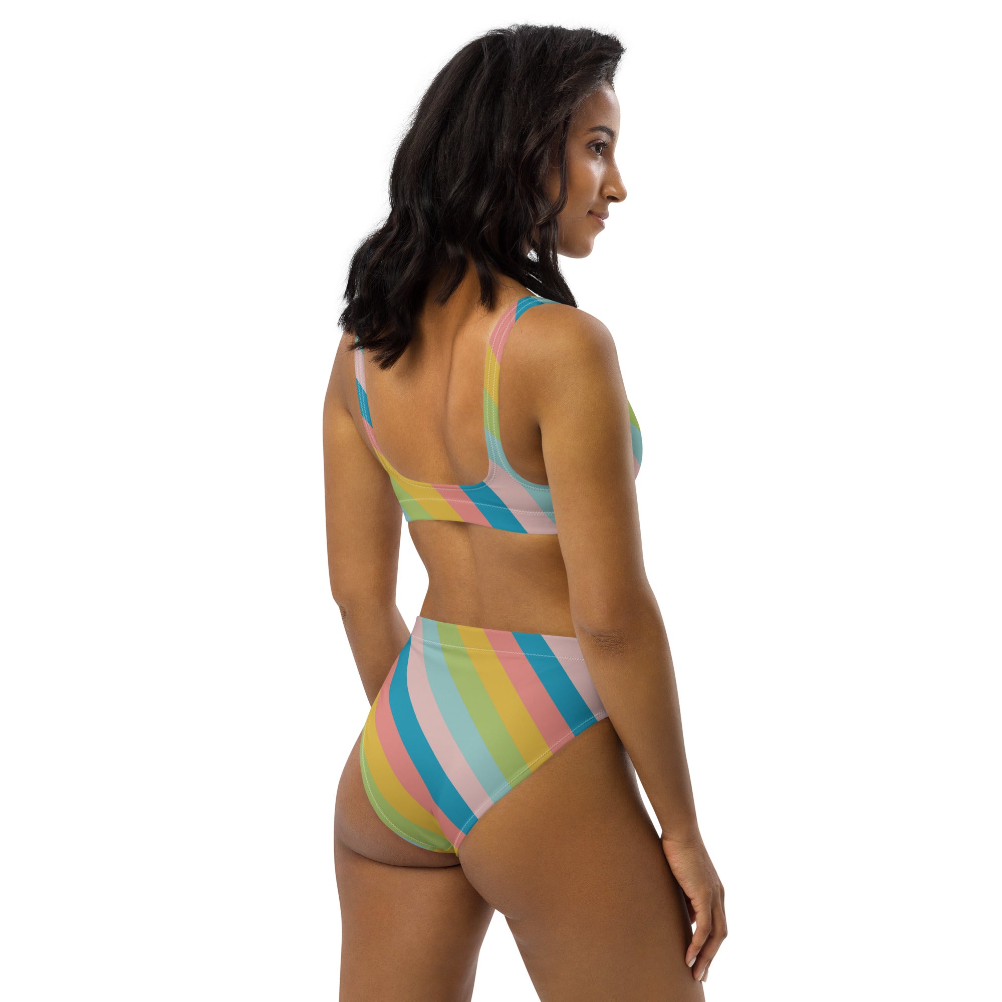 Women's Colorful Retro Striped Recycled Bikini - Removable Padding, Buttery Soft Quick-Drying UPF 50+ Fabric