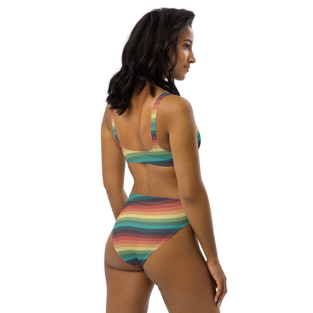 Women's Retro Sunset Stripe Recycled Bikini - Removable Padding, Buttery Soft Quick-Drying UPF 50+ Fabric