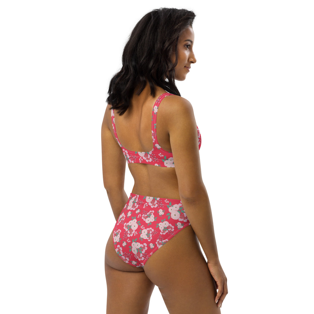 Women's Coral Pink Floral Recycled Bikini - Removable Padding, Buttery Soft Quick-Drying UPF 50+ Fabric