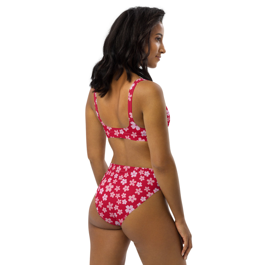 Women's Ruby Red Floral Recycled Bikini - Removable Padding, Buttery Soft Quick-Drying UPF 50+ Fabric