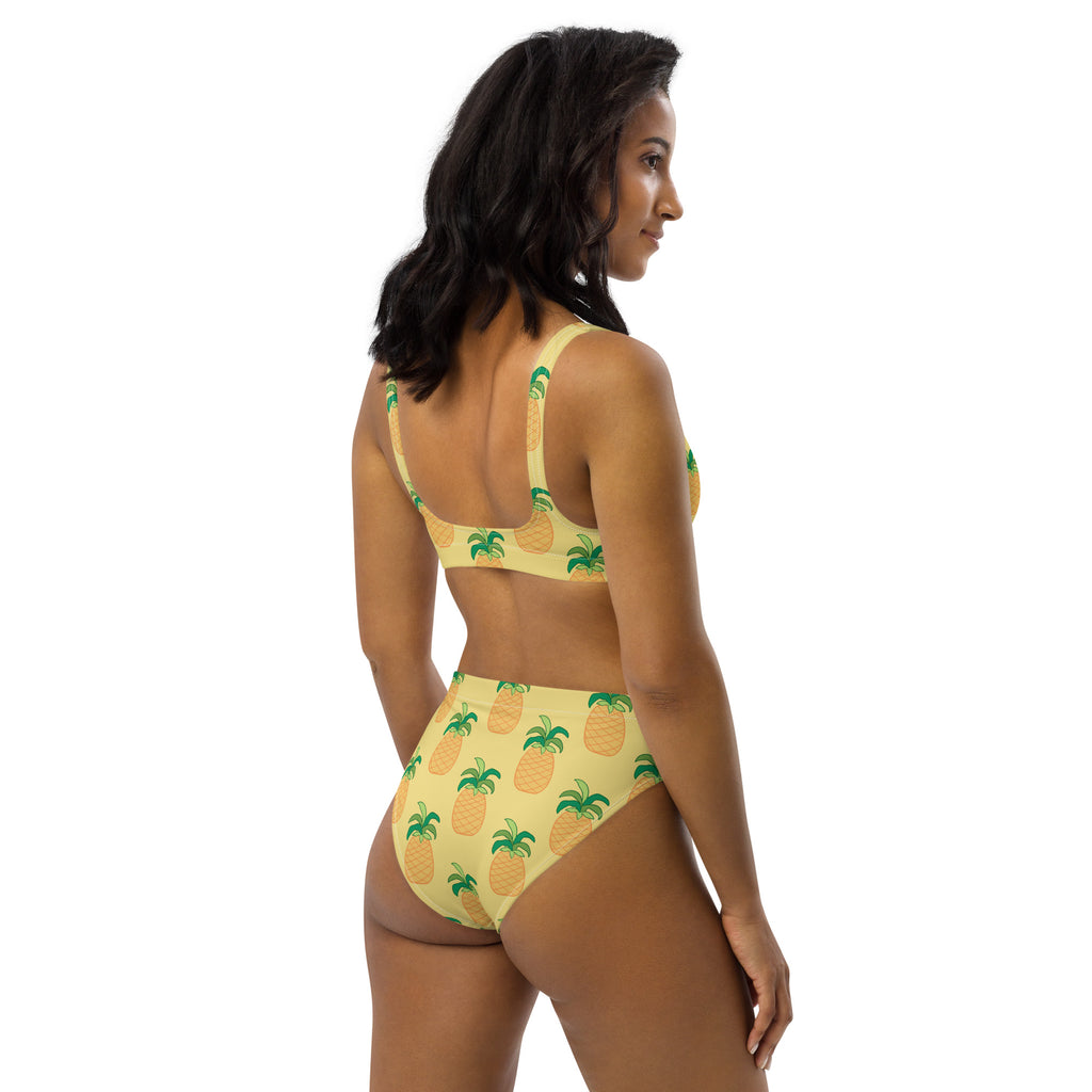 Women's Yellow Pineapple Recycled Bikini - Removable Padding, Buttery Soft Quick-Drying UPF 50+ Fabric