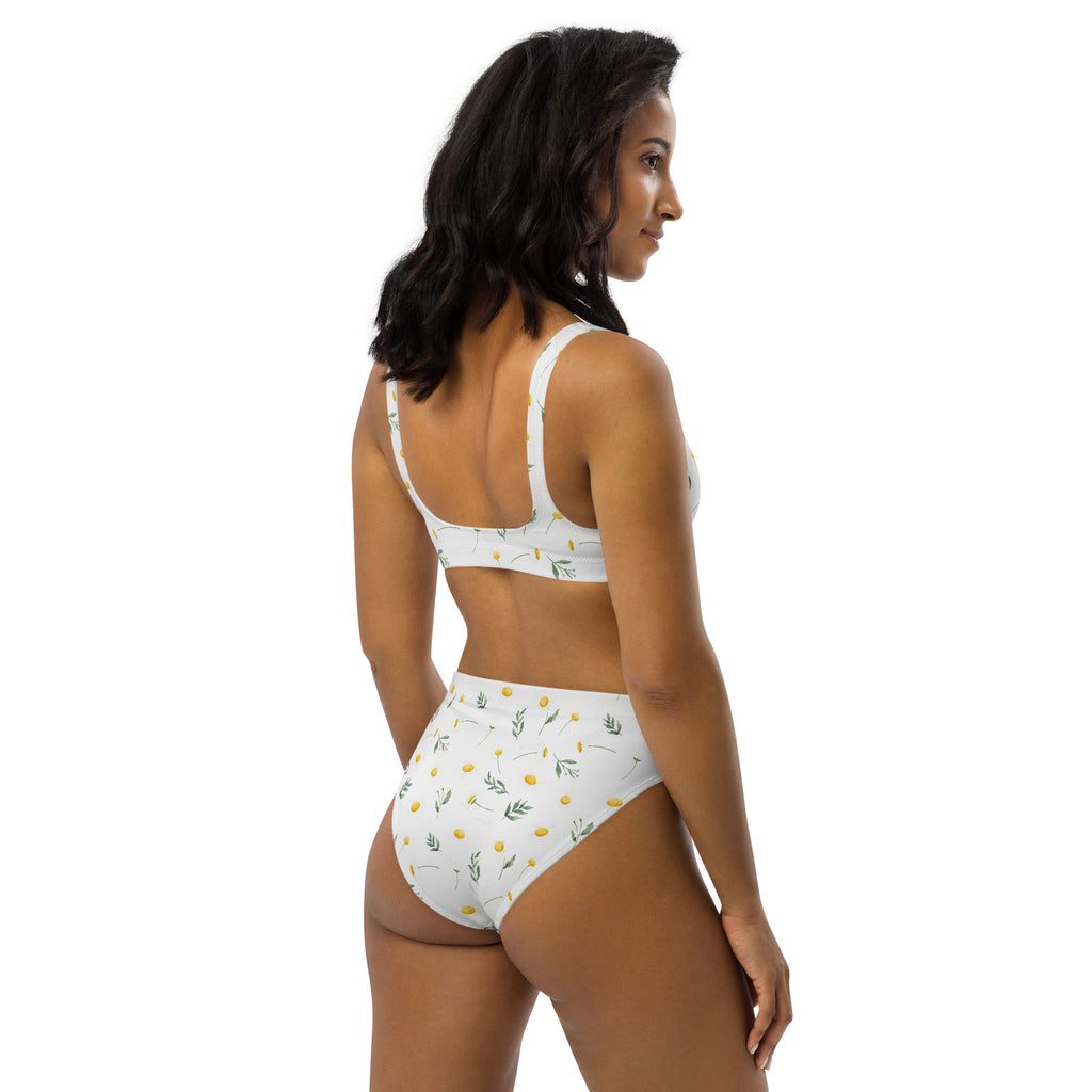 Women's White Wildflower Recycled Bikini - Removable Padding, Buttery Soft Quick-Drying UPF 50+ Fabric