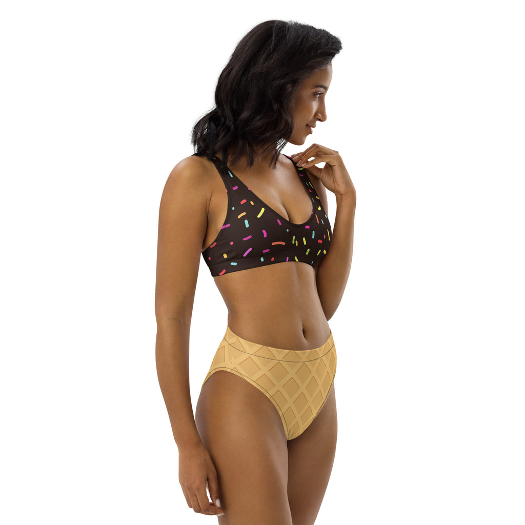 Women's Chocolate Ice Cream Cone Padded Recycled Bikini - Quick Drying Fabric With UPF 50+