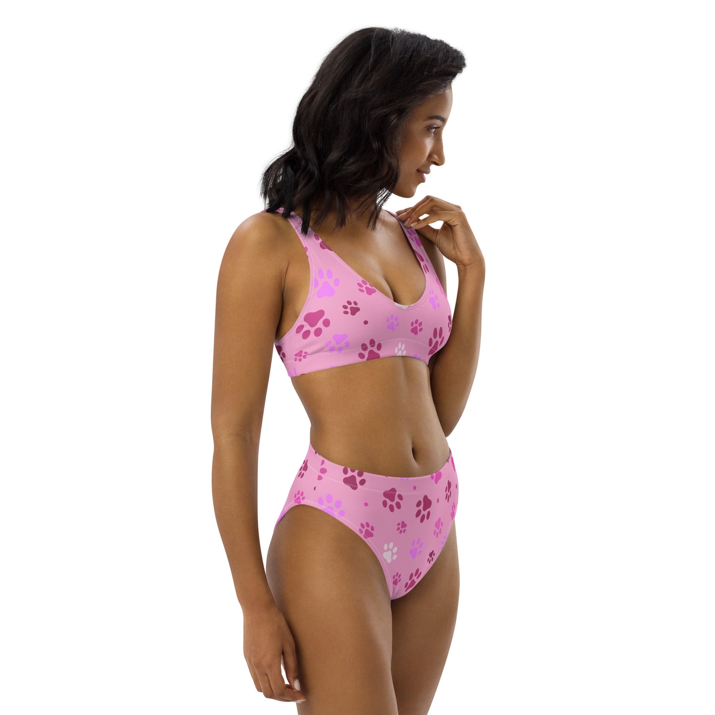 Women's Pink Paw Prints Padded Recycled Bikini - Quick Drying Fabric With UPF 50+