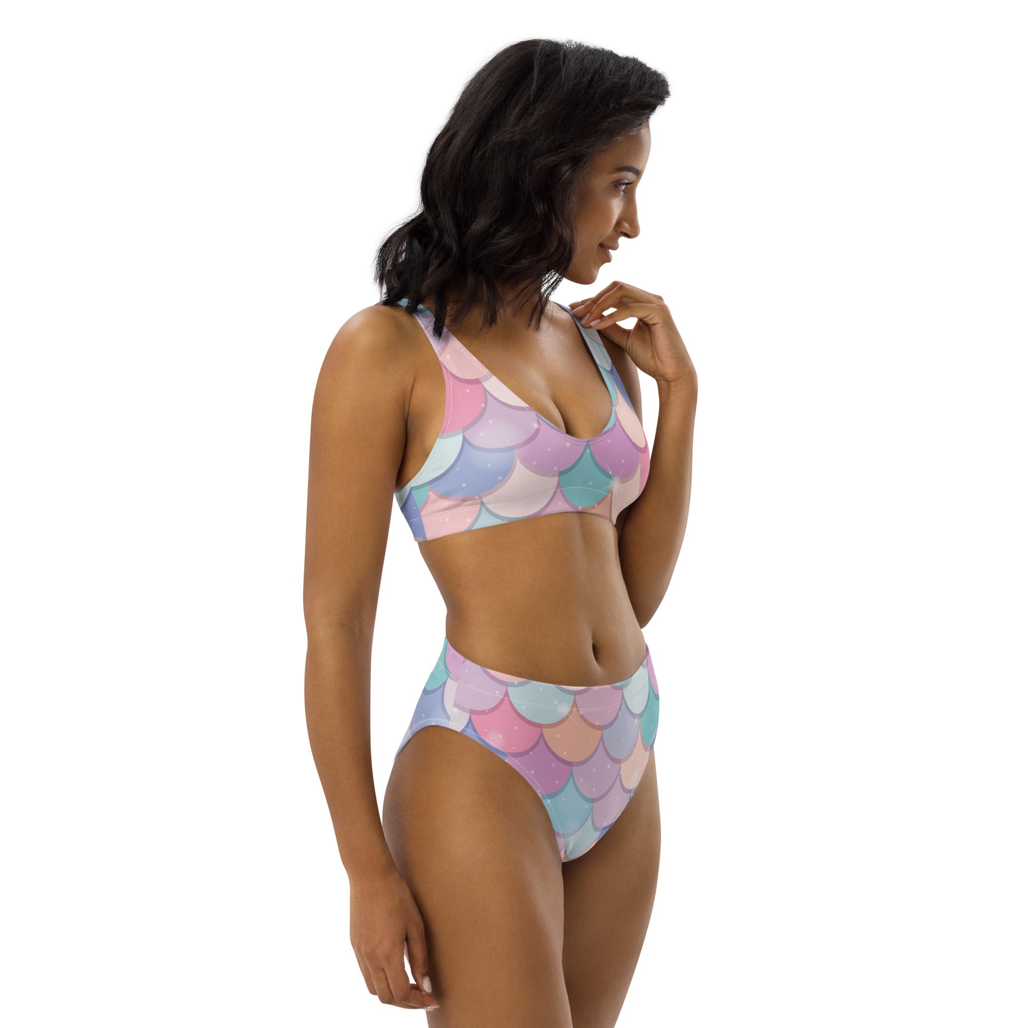 Women's Rainbow Mermaid Recycled Bikini - Removable Padding, Buttery Soft Quick-Drying UPF 50+ Fabric