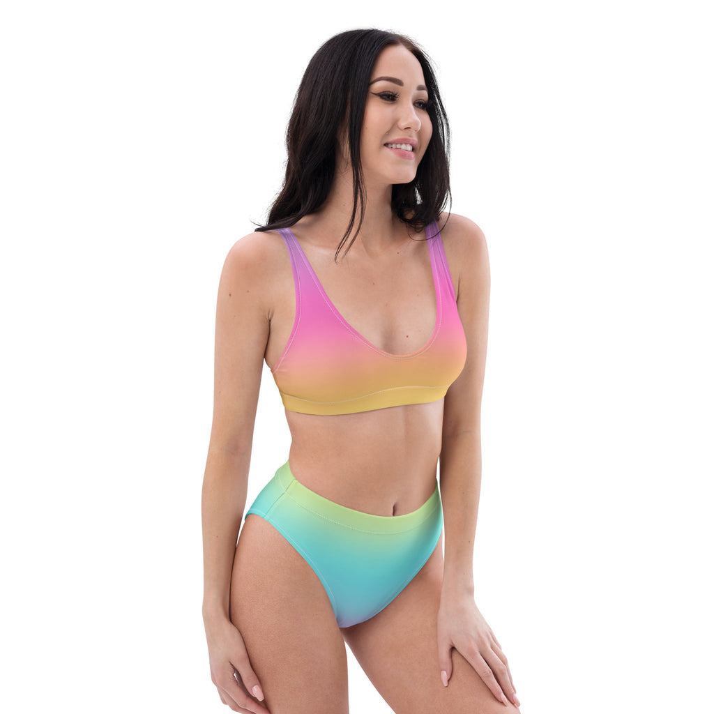 Women's Bright Rainbow Recycled Bikini - Removable Padding, Buttery Soft Quick-Drying UPF 50+ Fabric