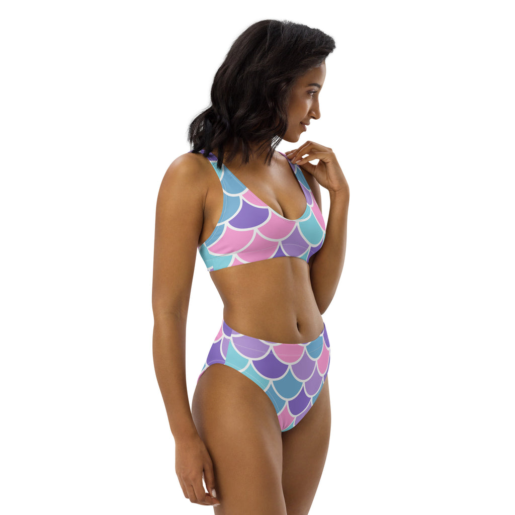 Women's Pink Purple Mermaid Scale Recycled Bikini - Removable Padding, Buttery Soft Quick-Drying UPF 50+ Fabric