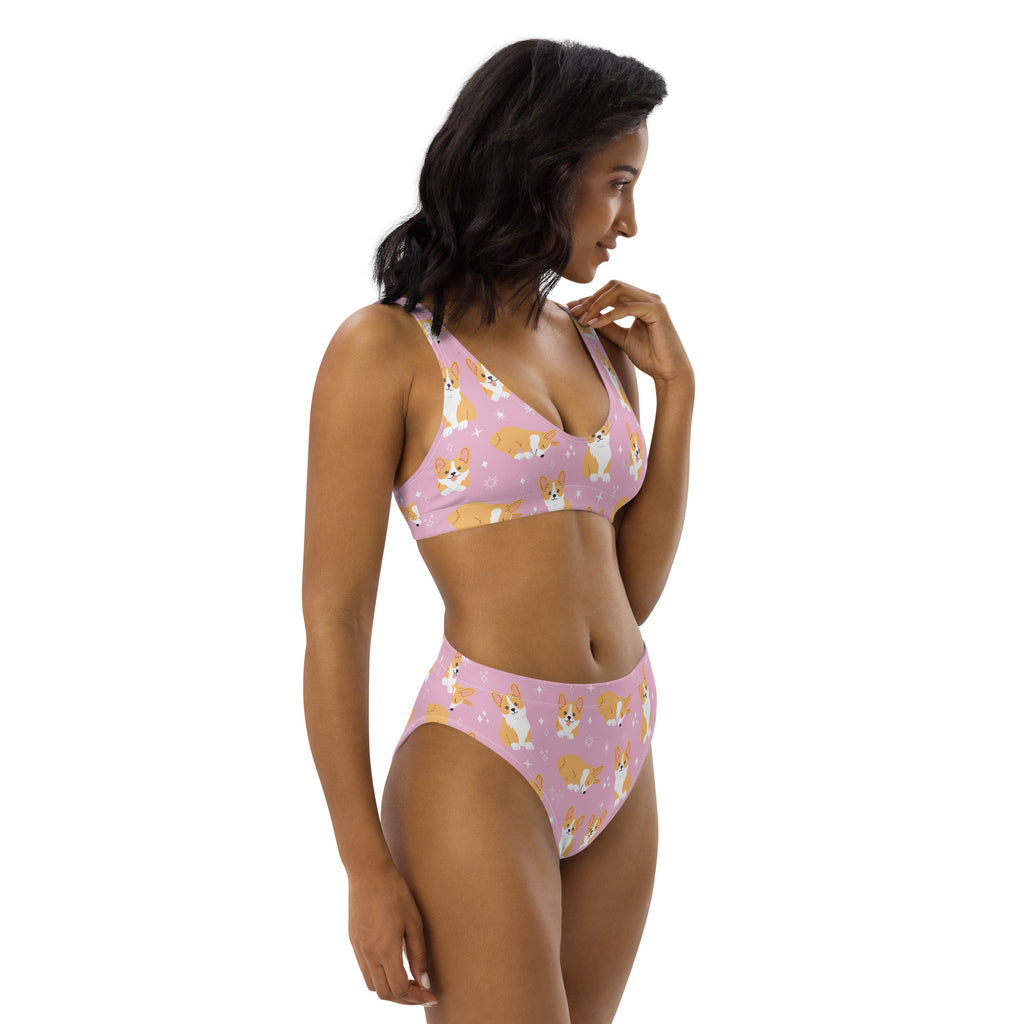 Women's Pink Corgi Dog Recycled Bikini - Removable Padding, Buttery Soft Quick-Drying UPF 50+ Fabric