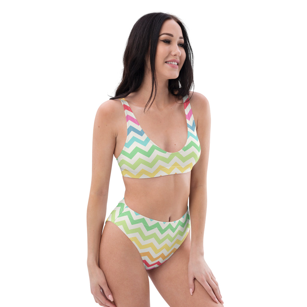 Women's Colorful Pastel Chevron Recycled Bikini - Removable Padding, Buttery Soft Quick-Drying UPF 50+ Fabric