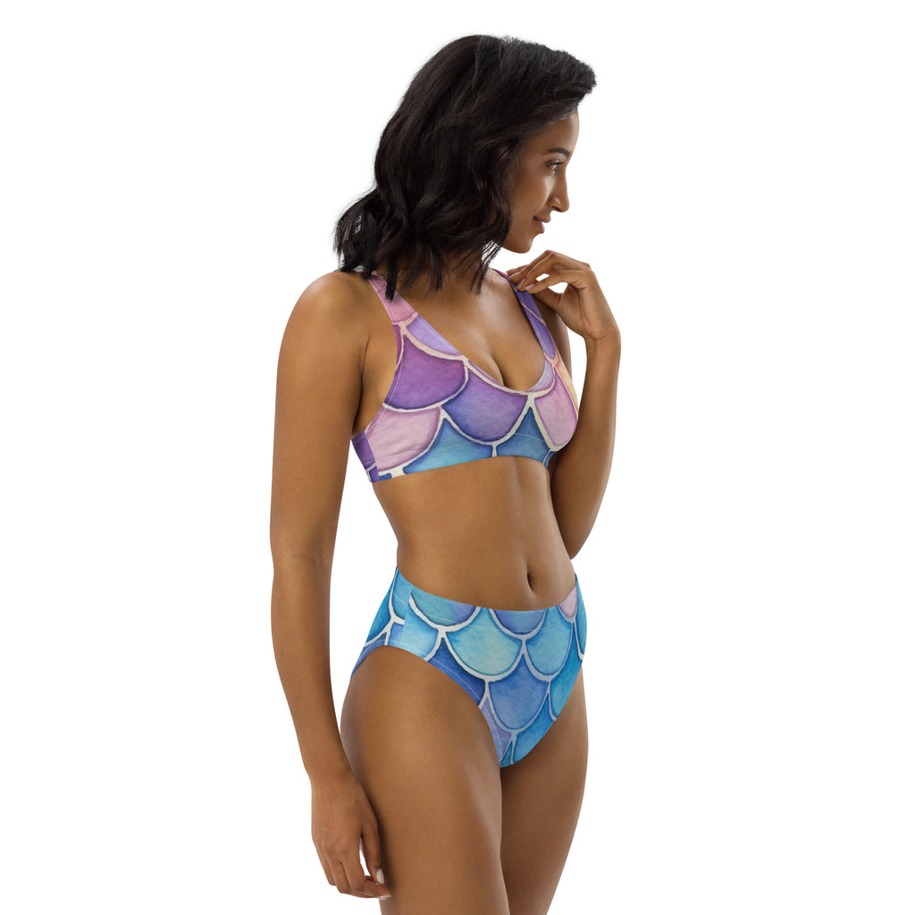 Women's Watercolor Mermaid Recycled Bikini - Removable Padding, Buttery Soft Quick-Drying UPF 50+ Fabric