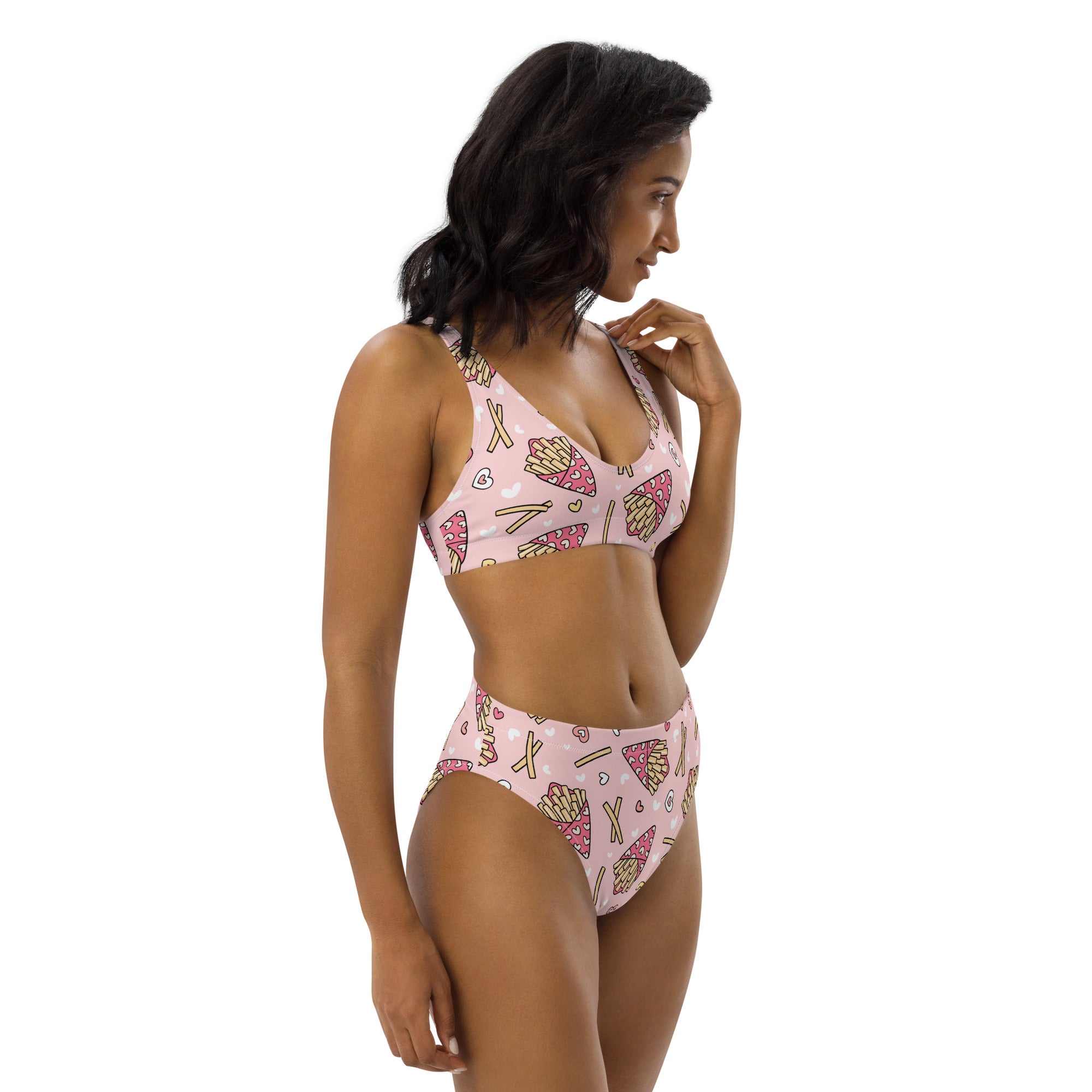 Women's Pink French Fries Recycled Bikini - Removable Padding, Buttery Soft Quick-Drying UPF 50+ Fabric