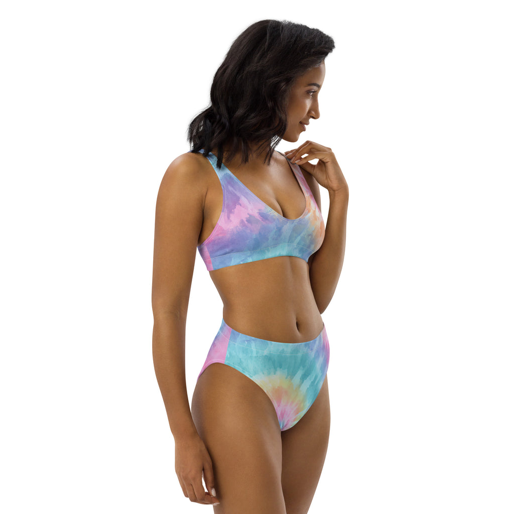 Women's Pastel Watercolor Tie Dye Recycled Bikini - Removable Padding, Buttery Soft Quick-Drying UPF 50+ Fabric