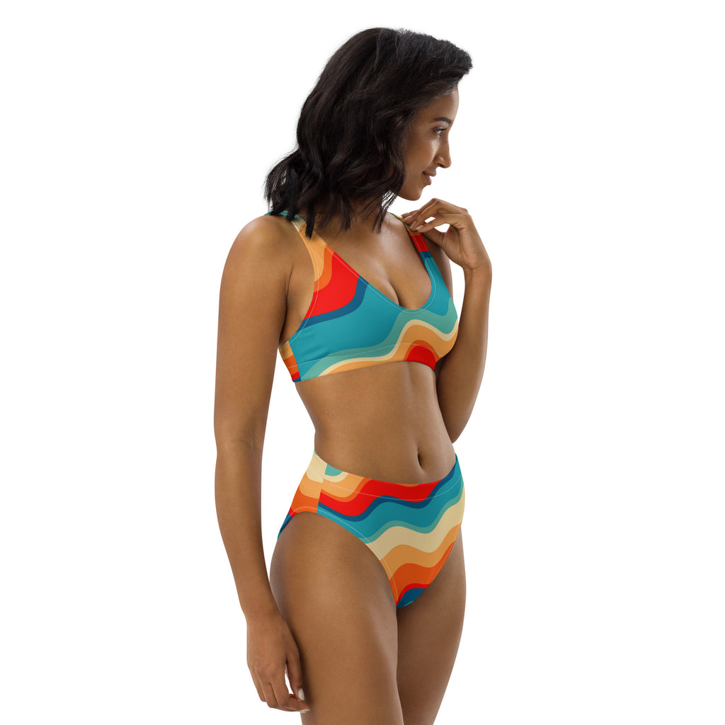 Women's Bright Retro Wave Recycled Bikini - Removable Padding, Buttery Soft Quick-Drying UPF 50+ Fabric